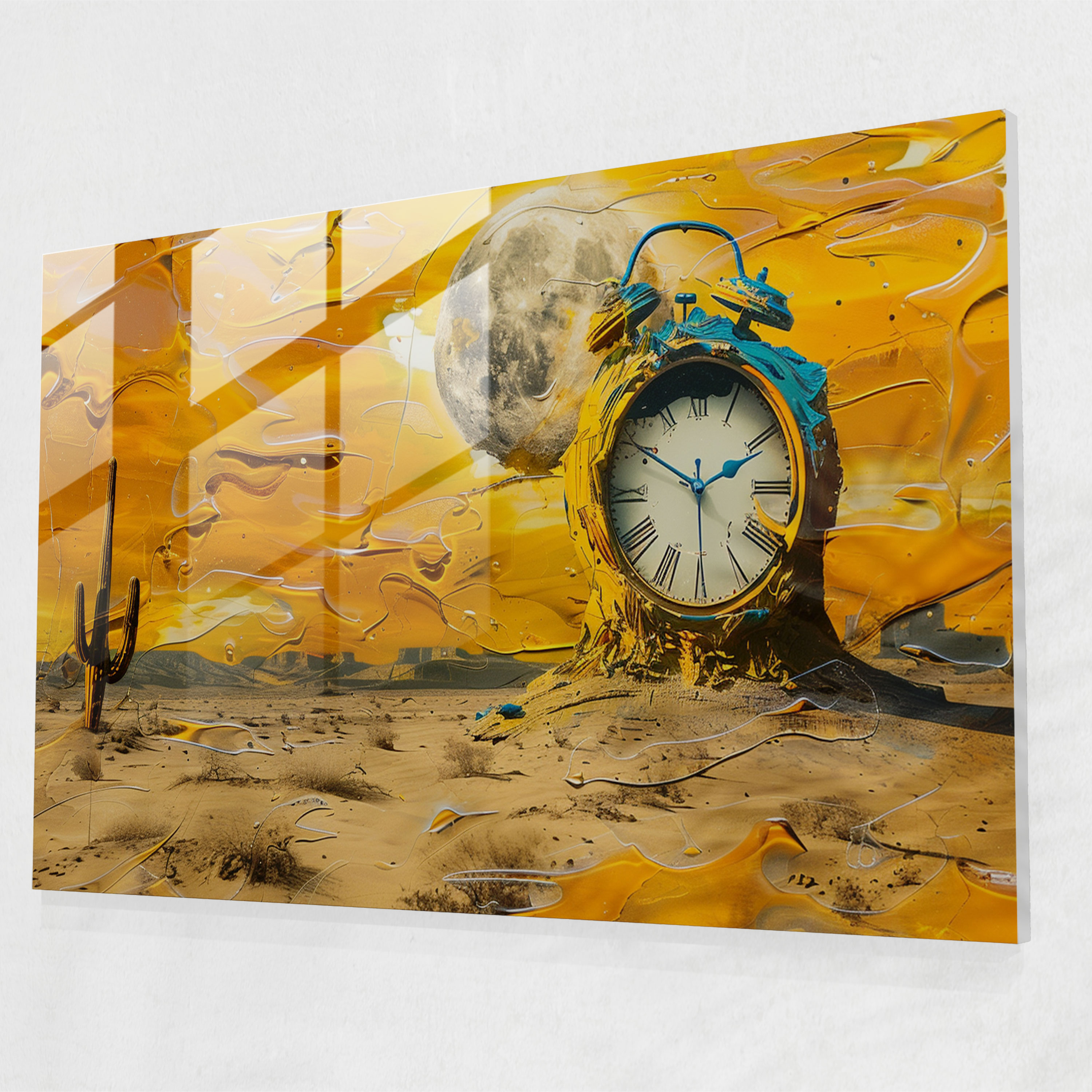 Surrealism Melting Clock Glass Print - Surrealism Art, Modern Art, Glass Wall Art, Surrealism Art