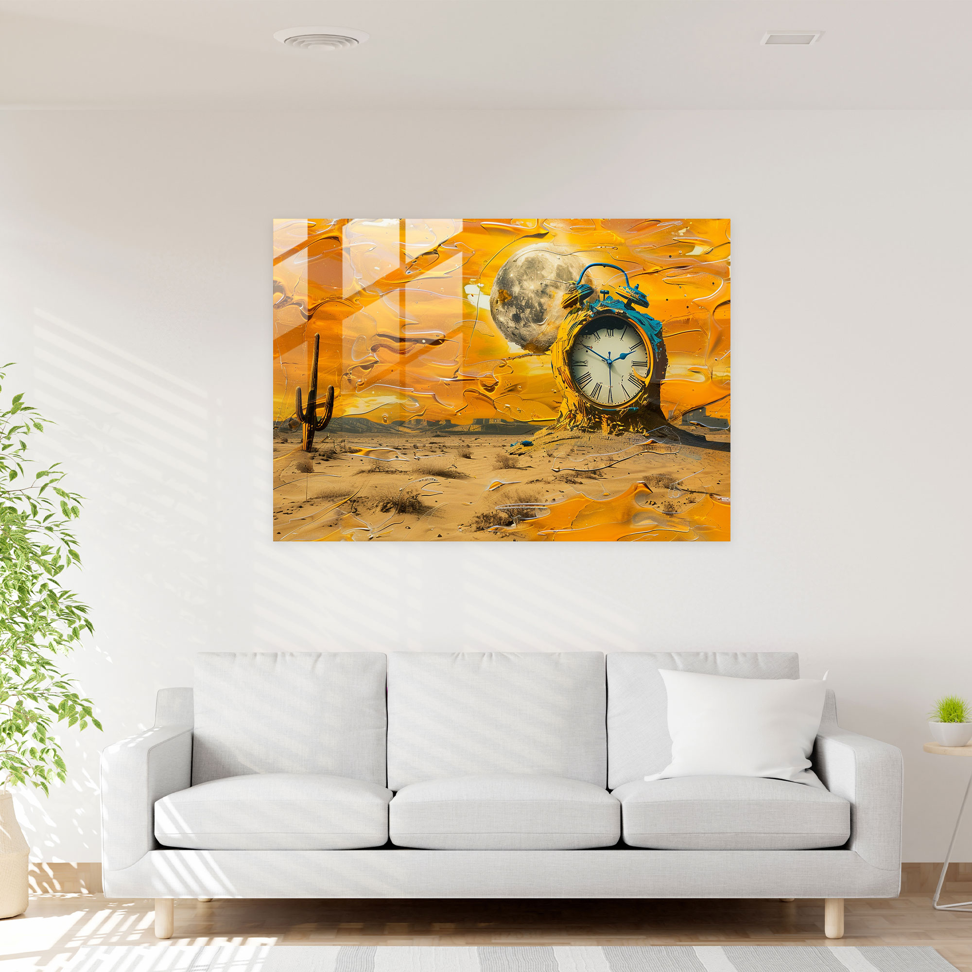 Surrealism Melting Clock Glass Print - Surrealism Art, Modern Art, Glass Wall Art, Surrealism Art