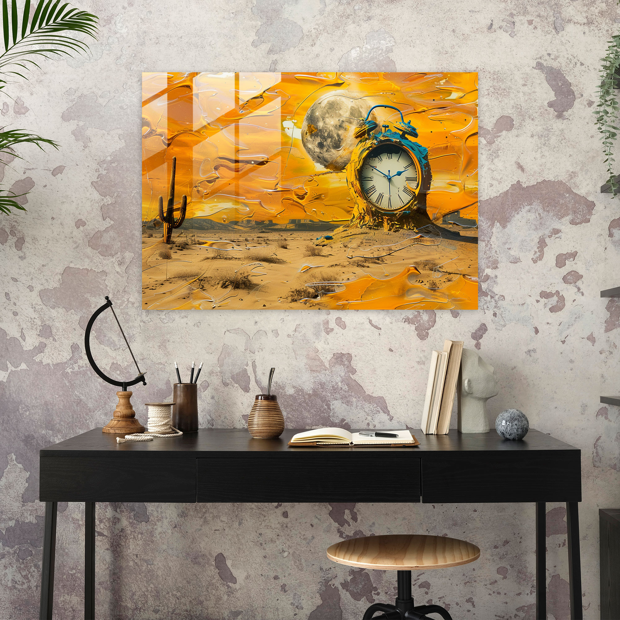 Surrealism Melting Clock Glass Print - Surrealism Art, Modern Art, Glass Wall Art, Surrealism Art