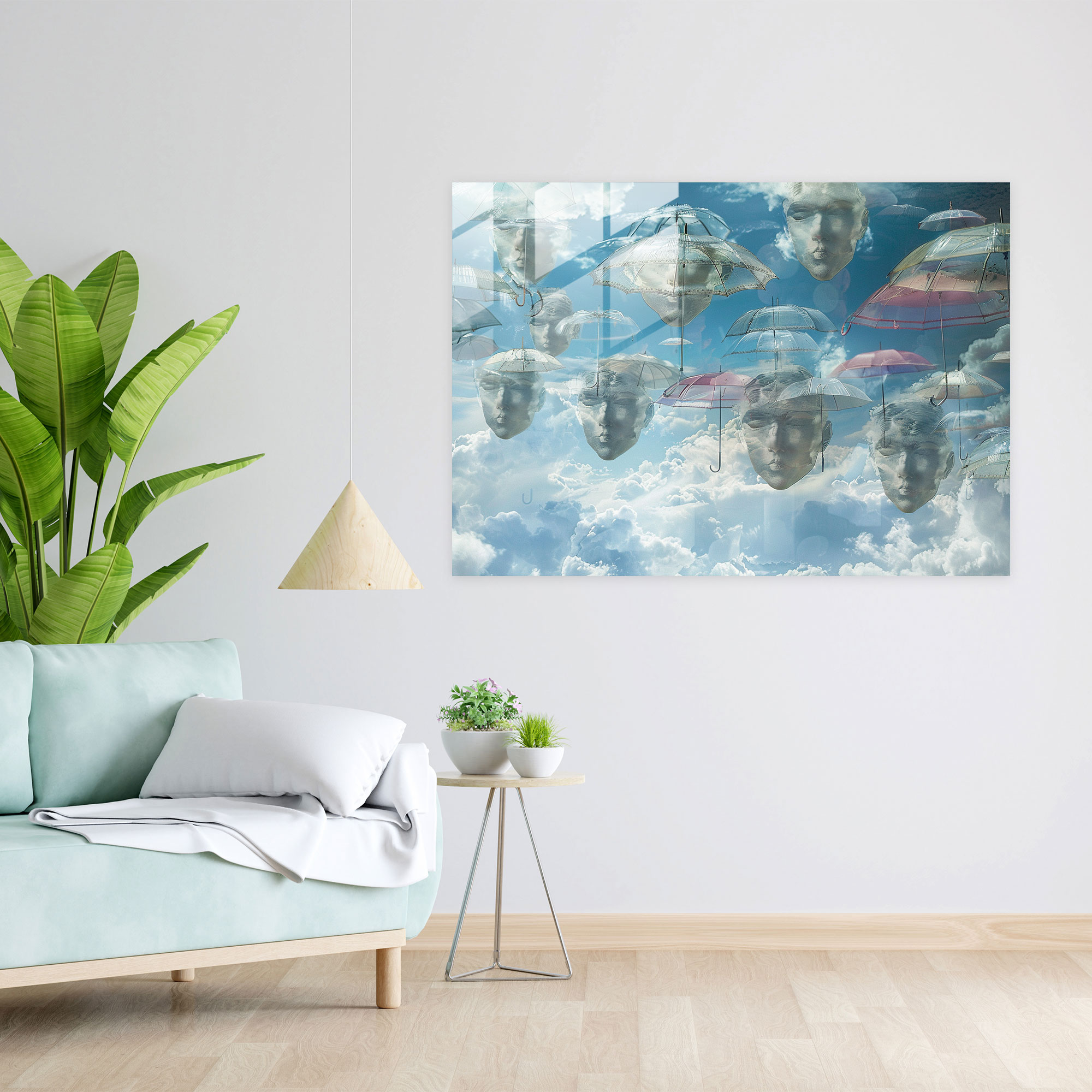 Surrealism Floating Heads Glass Art - Surrealism Art, Glass Print, Glass Wall Art, Wall Decoration