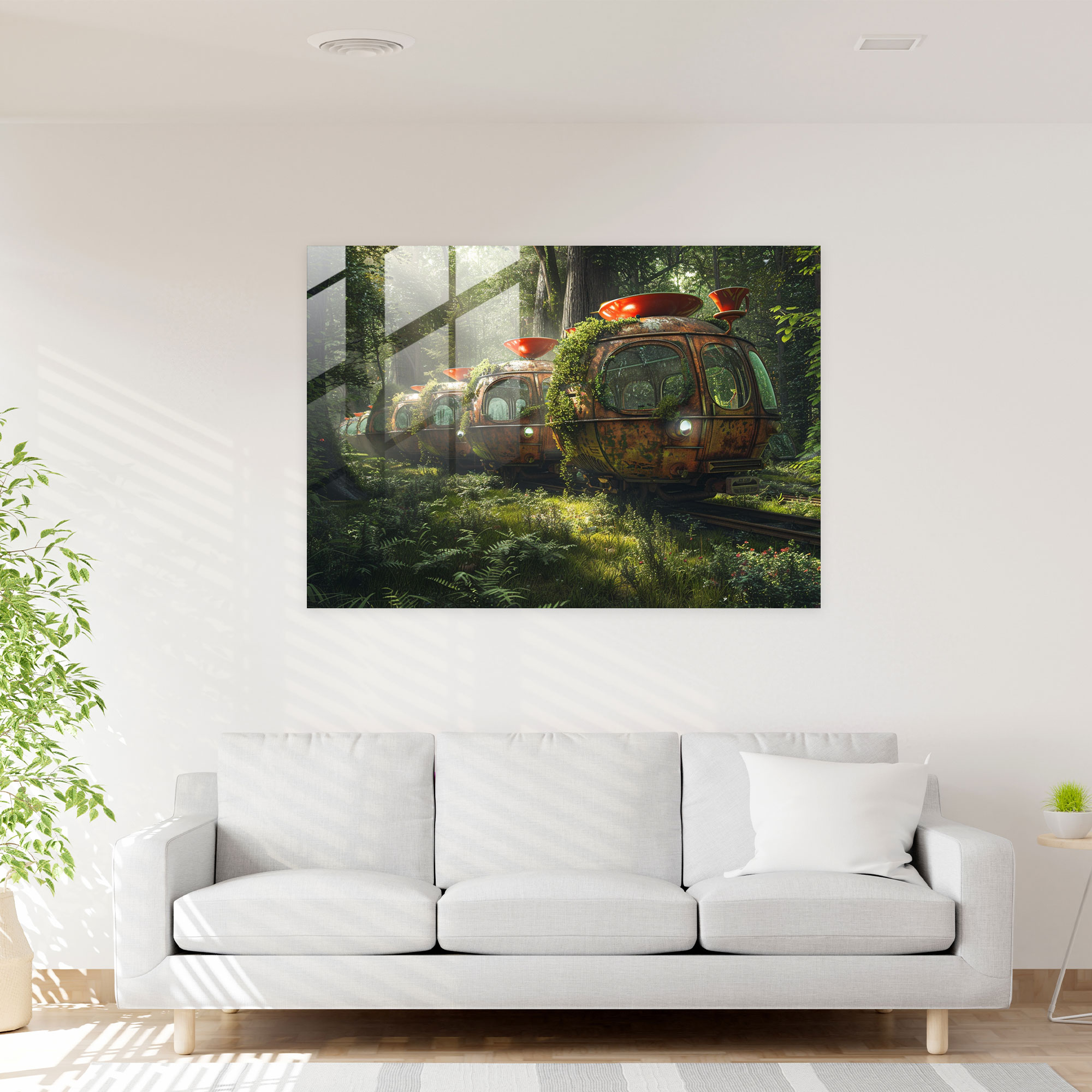 Surrealism Train In Teacup Forest Wall Art - Surrealism Art, Wall Decoration, Home Decoration, Glass Print