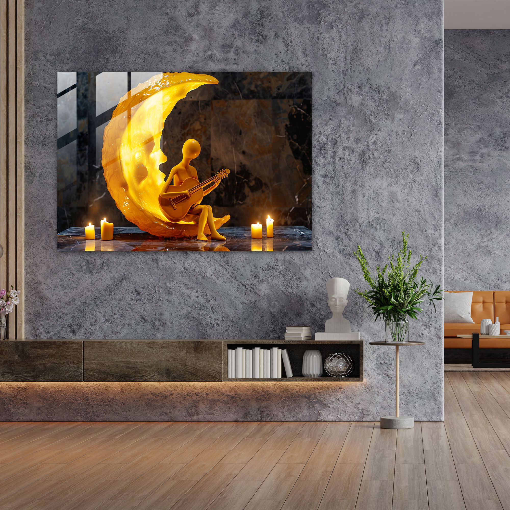 Surrealism Moon Cheese Glass Wall Art - Surrealism Art, Glass Wall Art, Modern Art, Glass Art