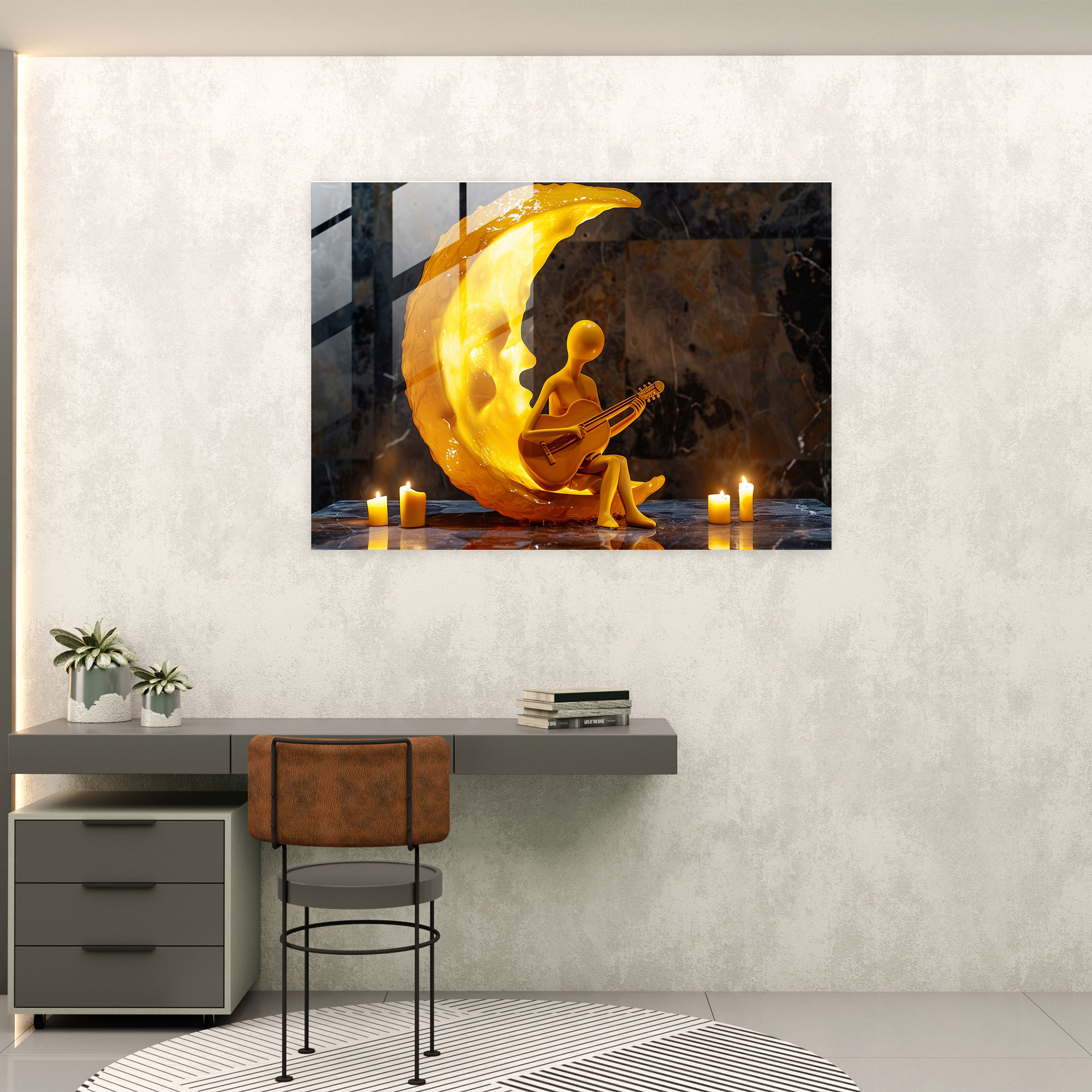 Surrealism Moon Cheese Glass Wall Art - Surrealism Art, Glass Wall Art, Modern Art, Glass Art