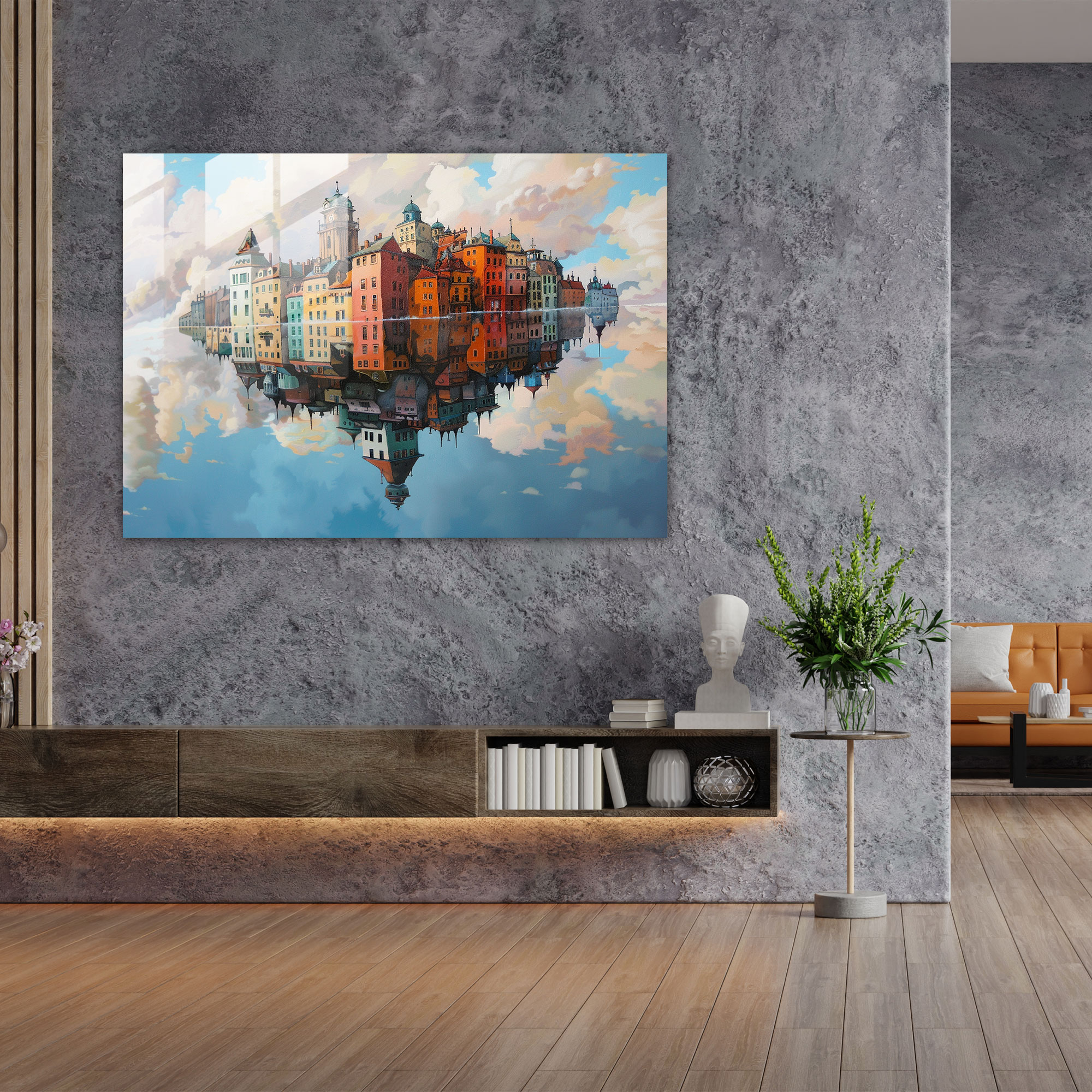 Floating City Glass Wall Art - Surrealism Art, Modern Art, Home Decoration, Glass Wall Art