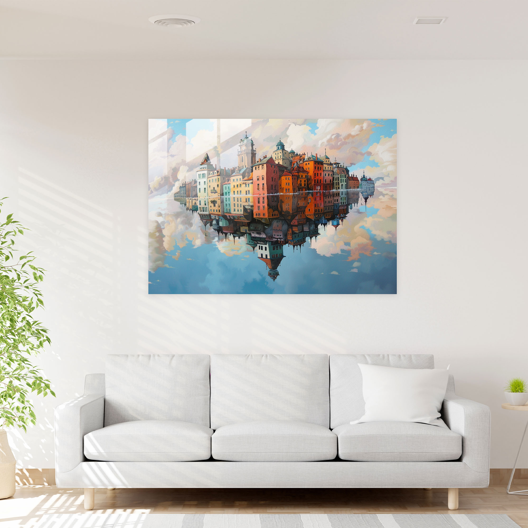 Floating City Glass Wall Art - Surrealism Art, Modern Art, Home Decoration, Glass Wall Art