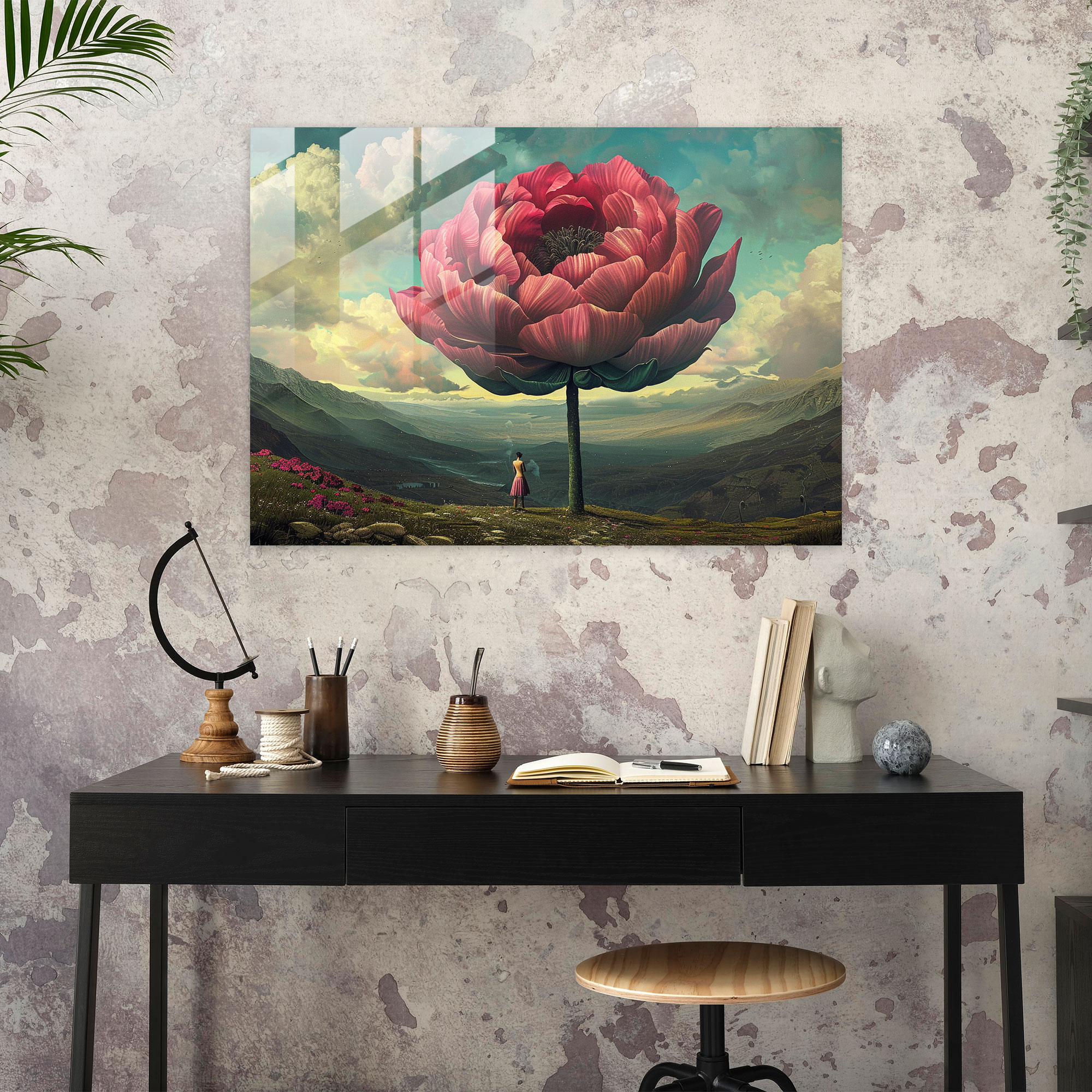 Giant Flowers Glass Wall Art - Surrealism Art, Giant Flowers, Artistic, Glass Wall Art
