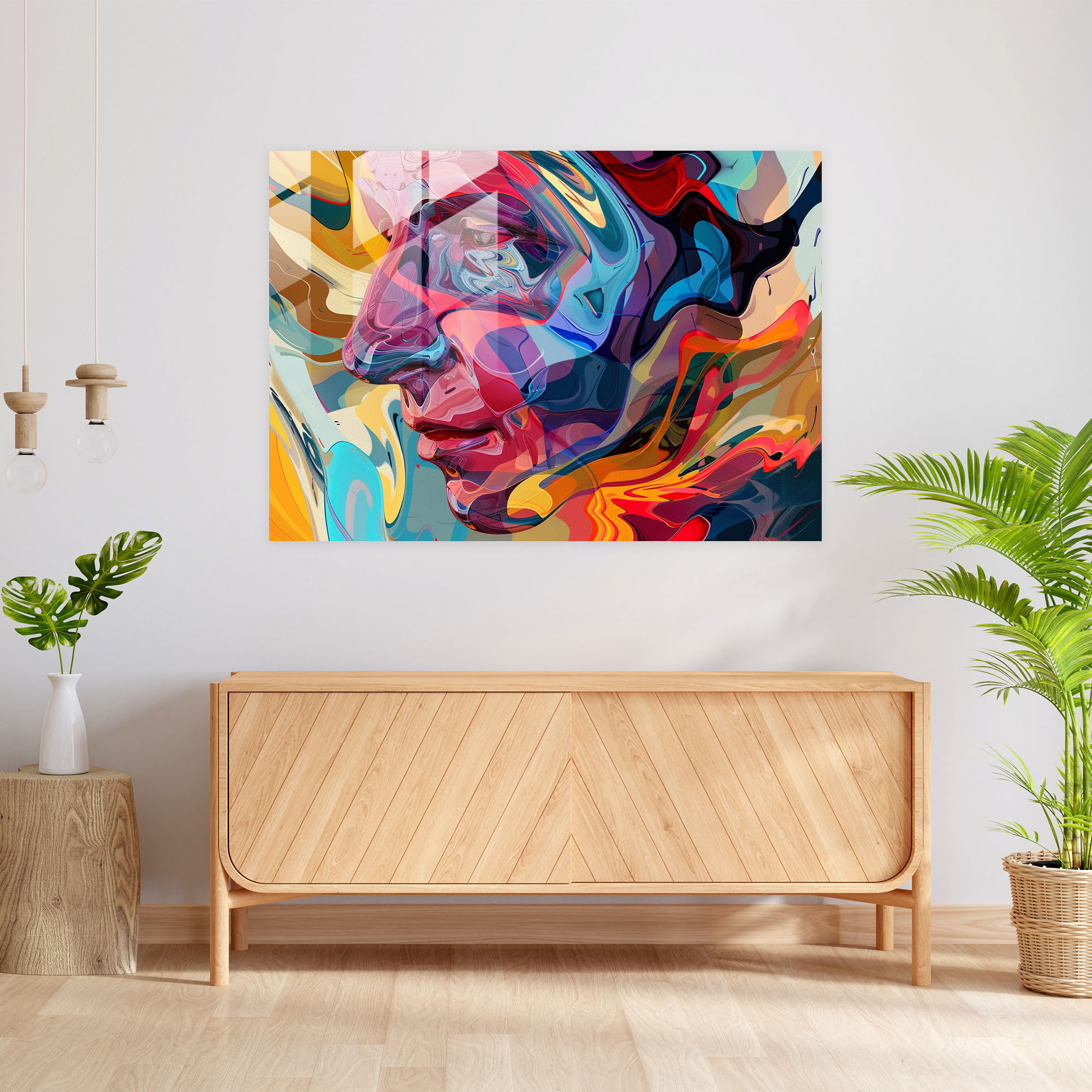 Abstract Shapes Glass Print - Surrealism Art, Home Decoration, Distorted Figures, Glass Print
