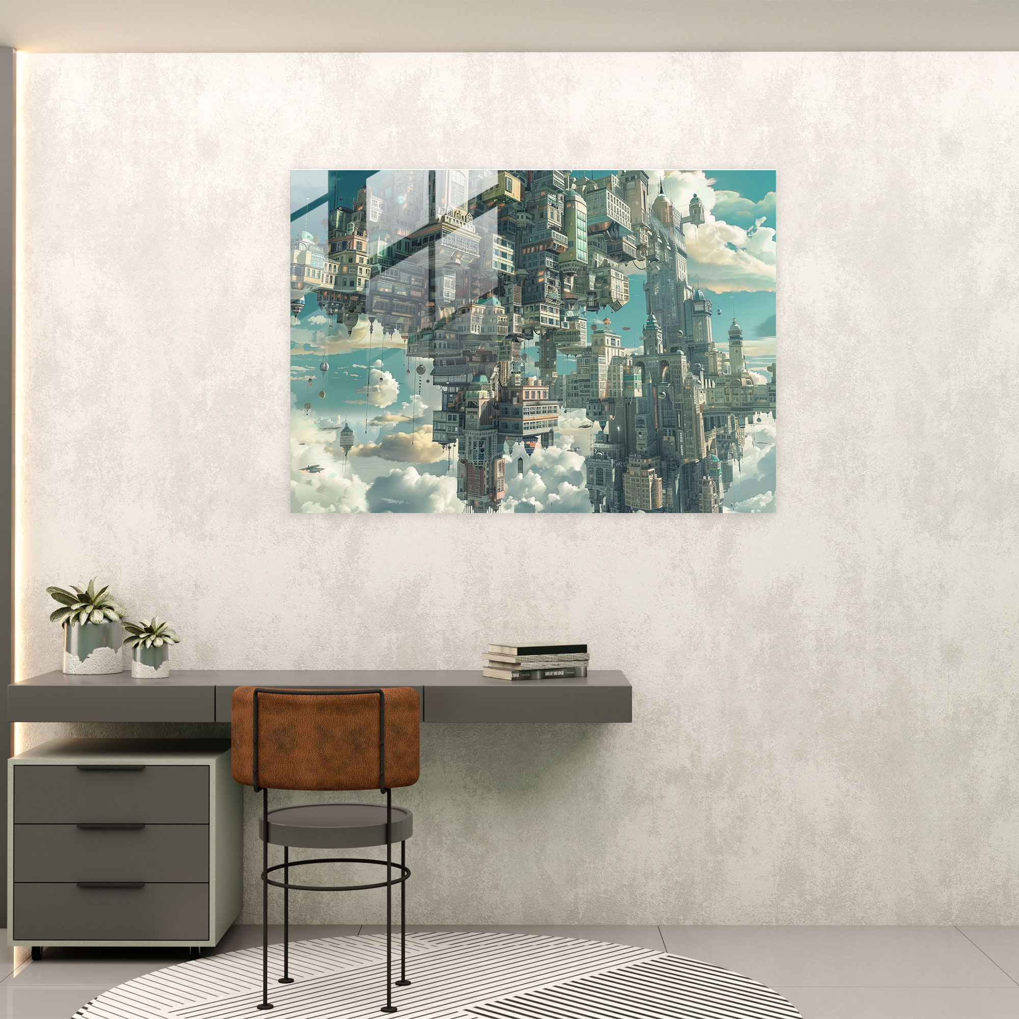 Surreal Cityscapes Glass Wall Art - Surrealism Art, Impossible Architecture, Home Decoration, Surreal Cityscapes