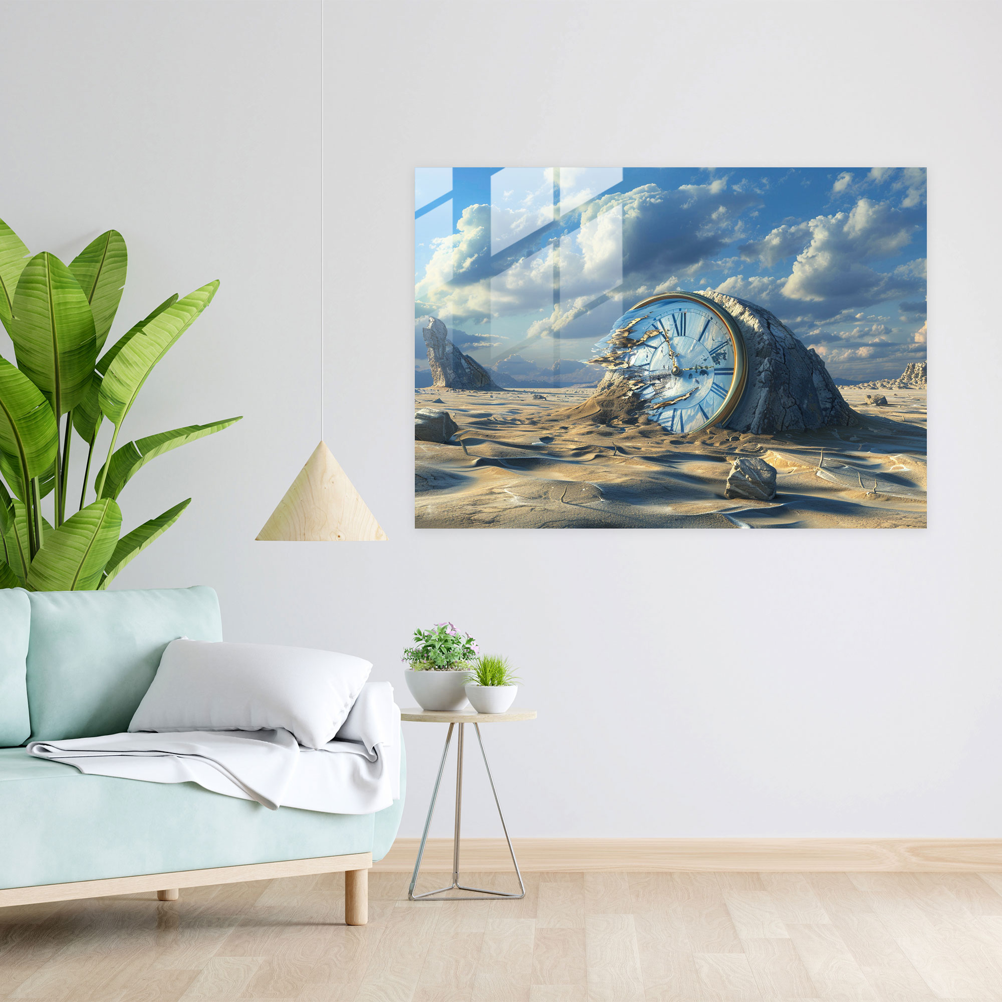 Surrealism Melting Clock Glass Print - Surrealism Art, Glass Wall Art, Surrealism Art, Modern Art