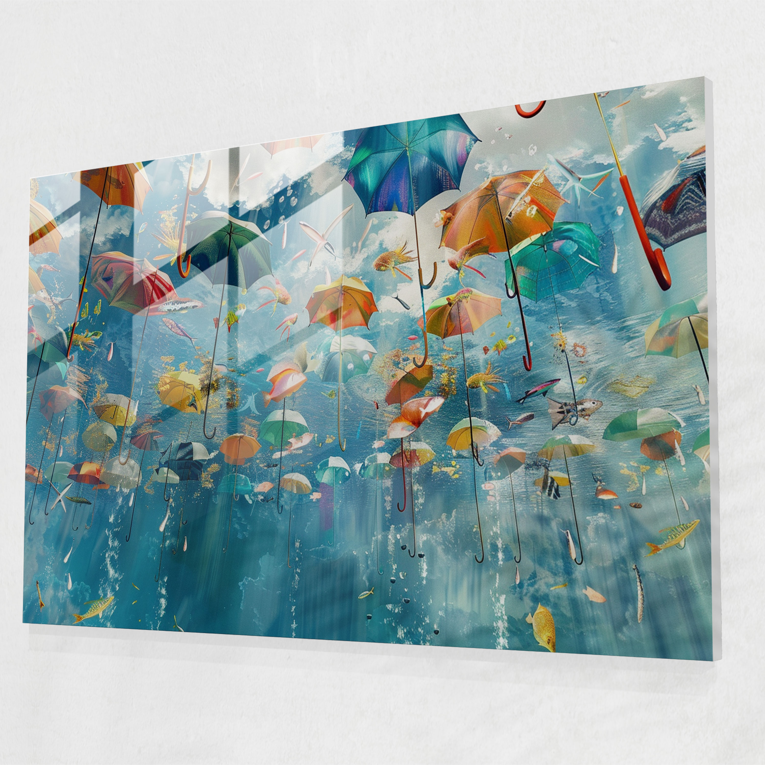 Surrealism Flying Fish Glass Wall Art - Surrealism Art, Surrealism Art, Modern Art, Glass Wall Art