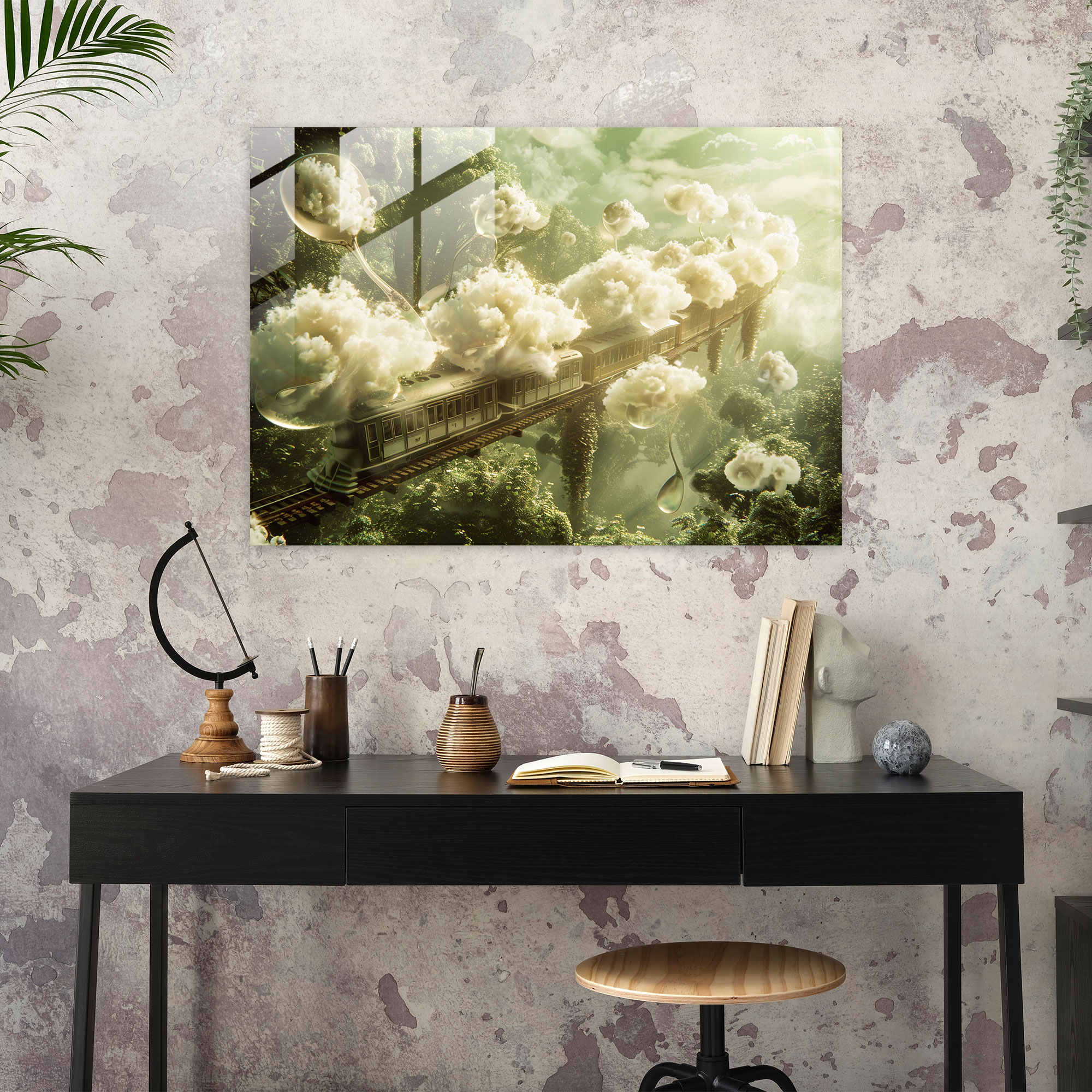 Surrealism Cloud Train Home Decoration - Surrealism Art, Surrealism Art, Glass Art, Modern Art
