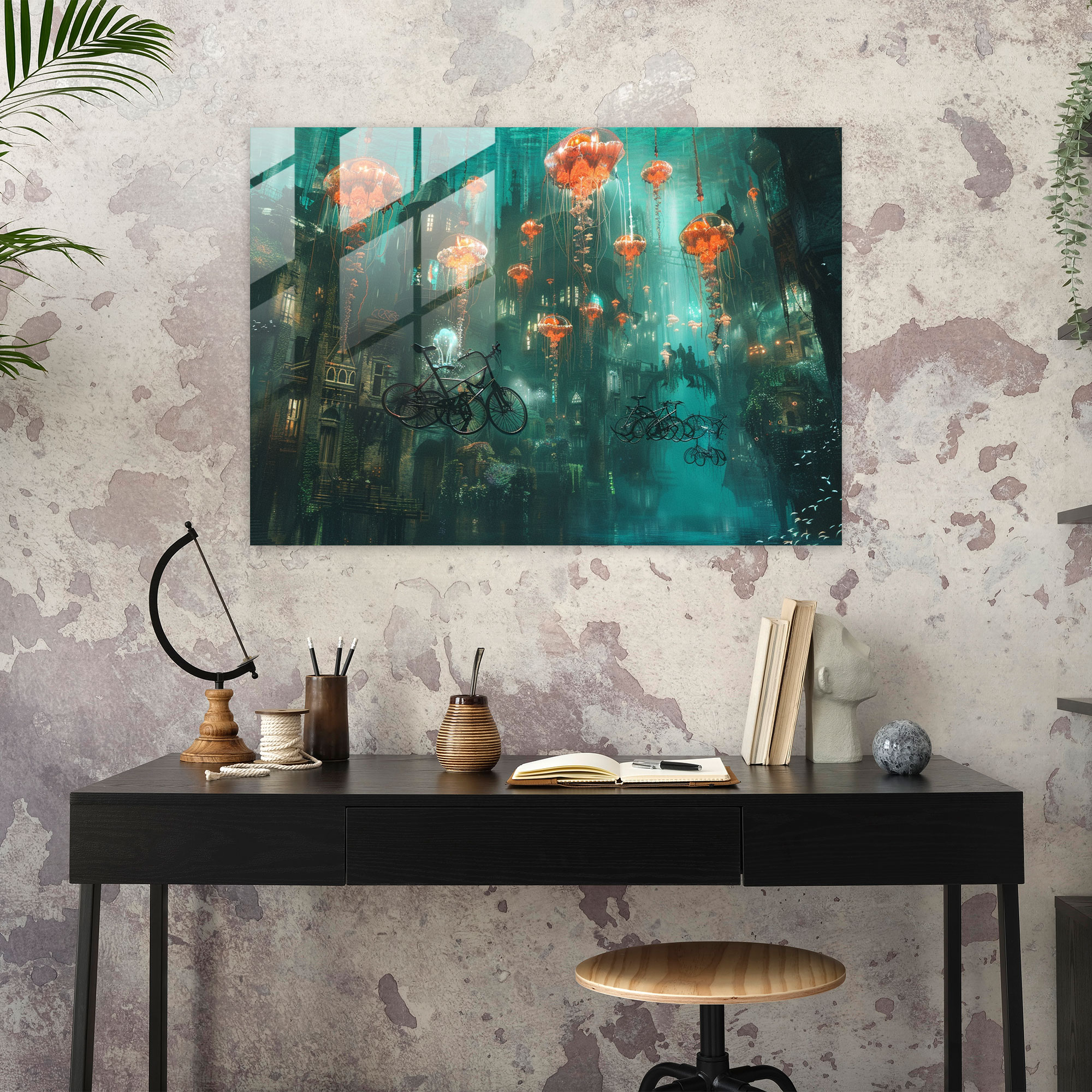 Surrealism Underwater City Wall Decoration - Surrealism Art, Modern Art, Glass Wall Art, Wall Decoration