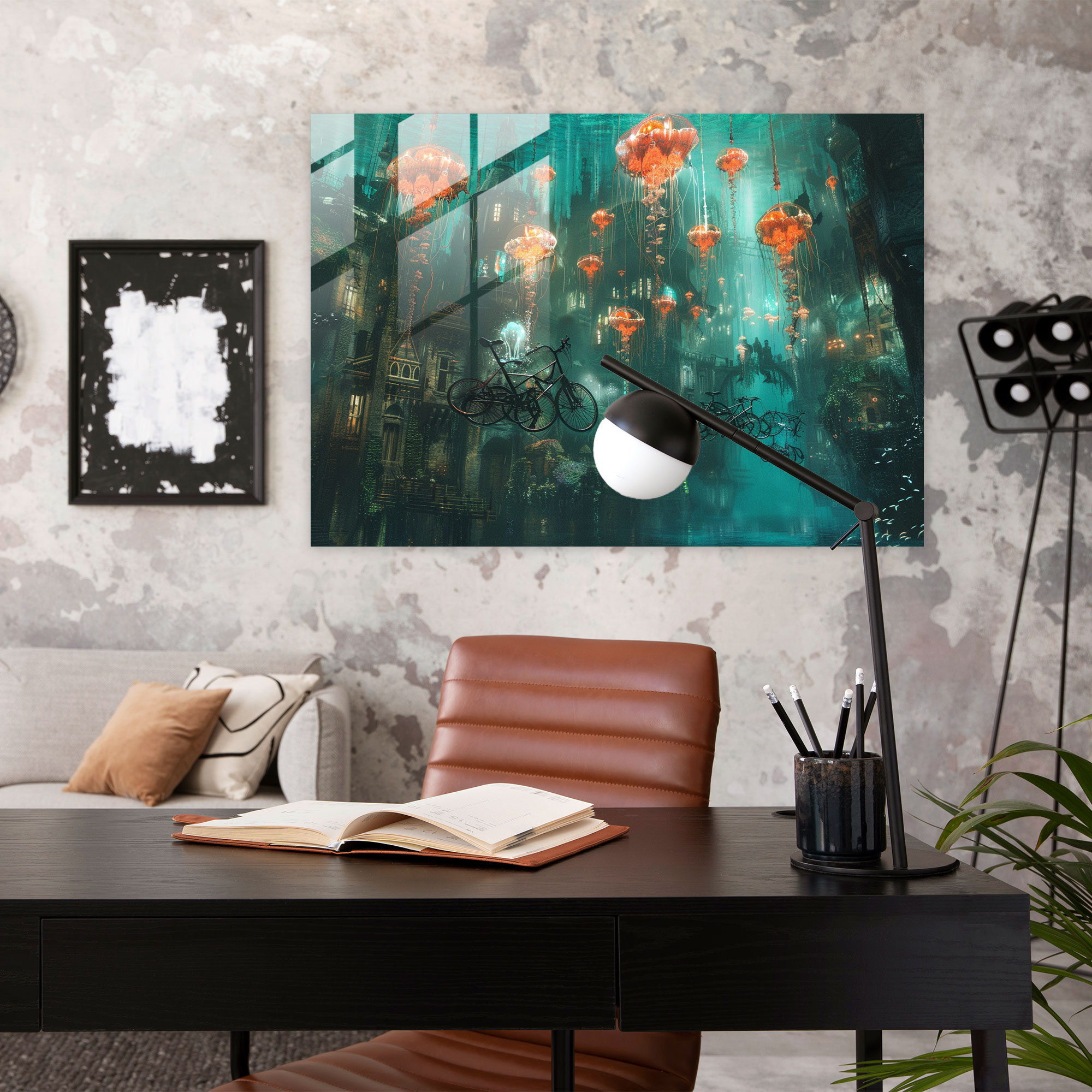 Surrealism Underwater City Wall Decoration - Surrealism Art, Modern Art, Glass Wall Art, Wall Decoration