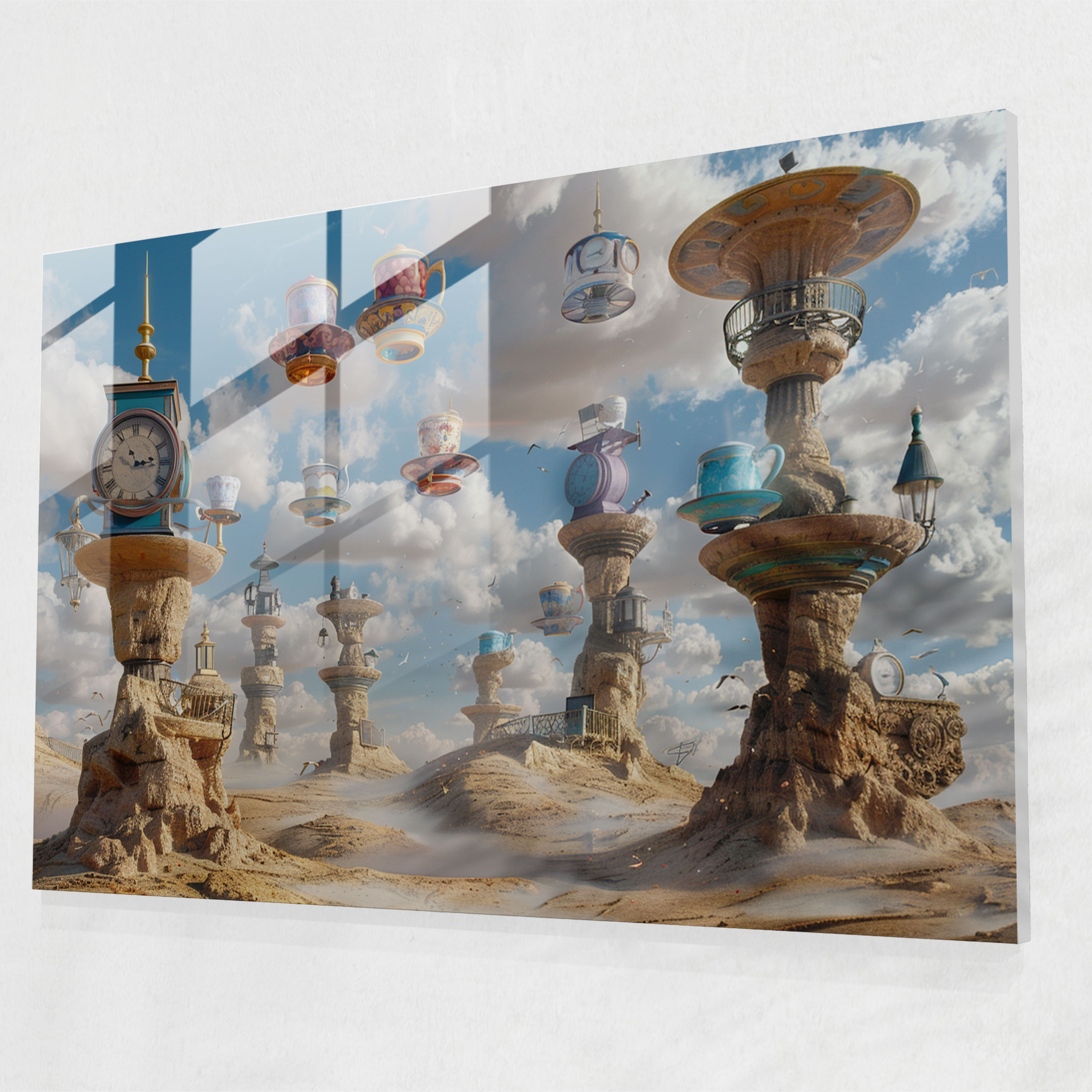 Surrealism Desert Teacups Glass Art - Surrealism Art, Modern Art, Home Decoration, Wall Decoration