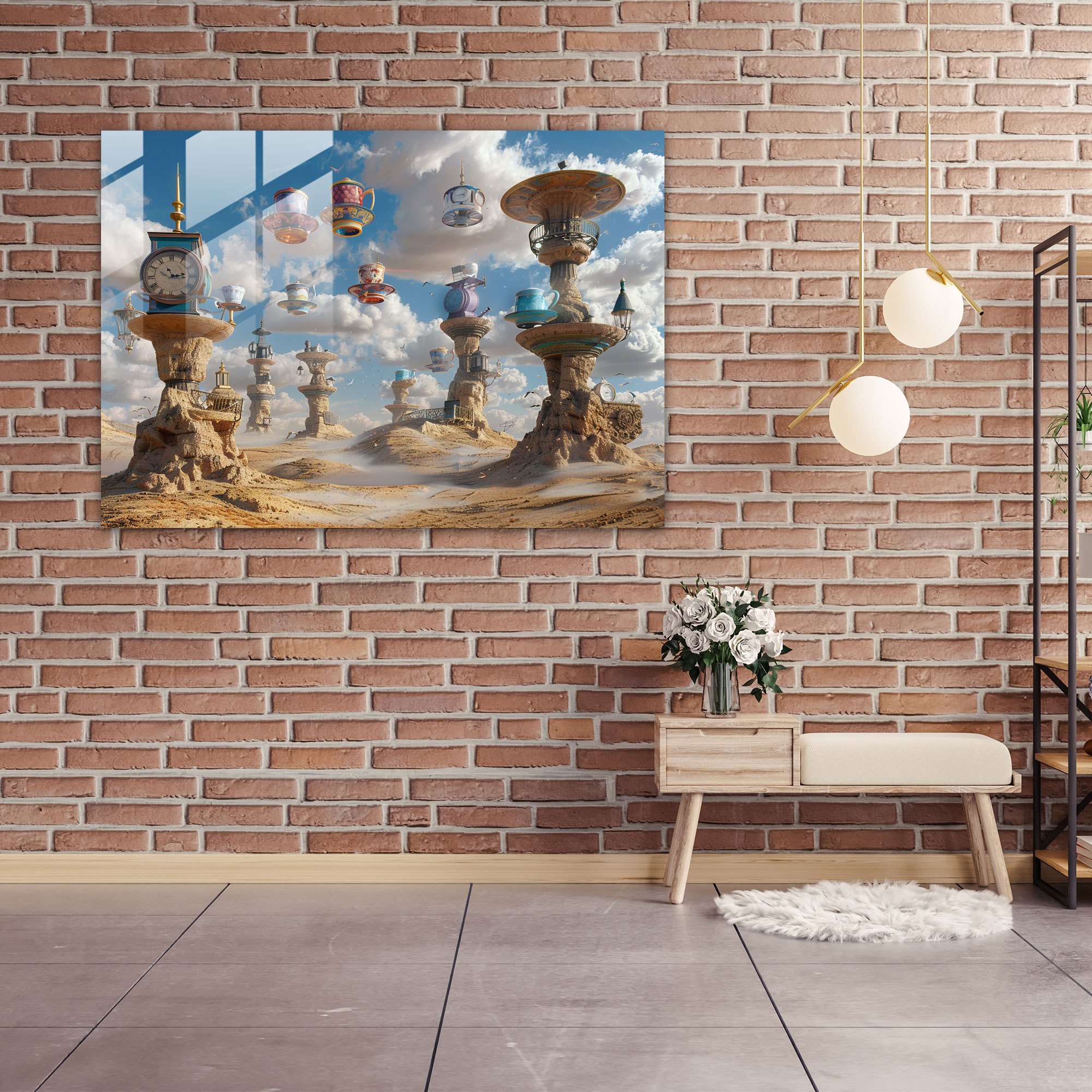 Surrealism Desert Teacups Glass Art - Surrealism Art, Modern Art, Home Decoration, Wall Decoration