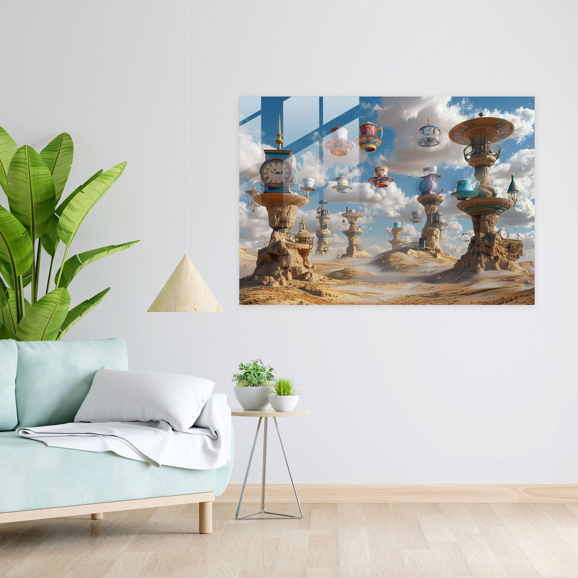 Surrealism Desert Teacups Glass Art - Surrealism Art, Modern Art, Home Decoration, Wall Decoration