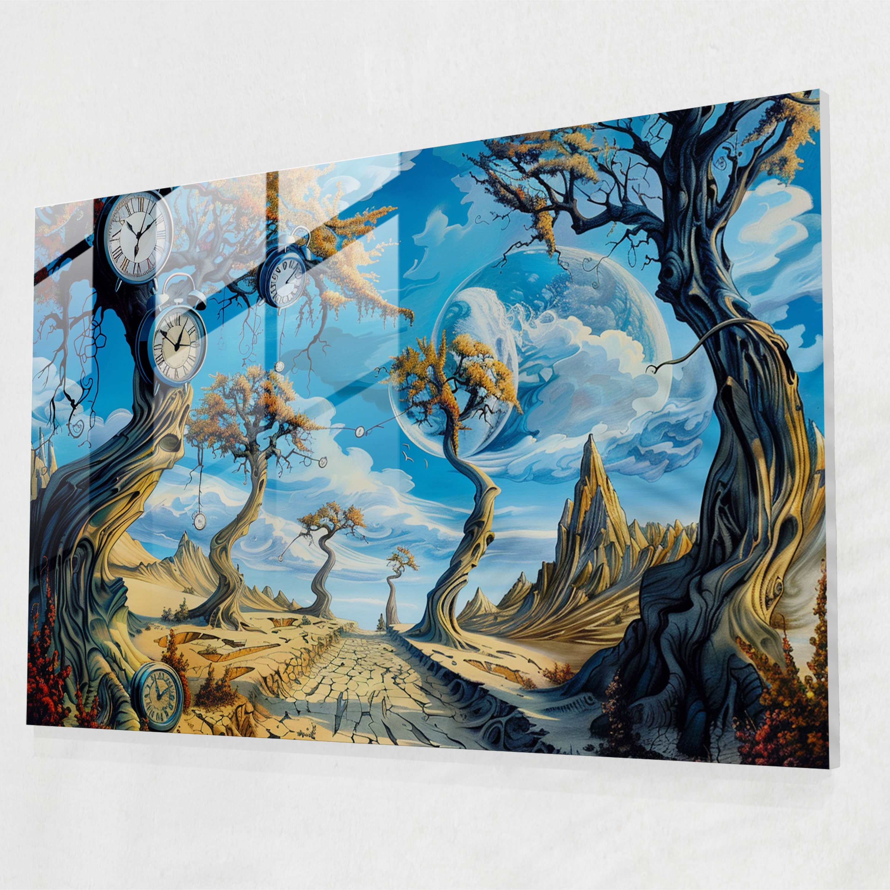Surrealism Art Glass Print - Melting Clocks Landscape - Surrealism Art, Surrealism Art, Surrealistic, Landscape