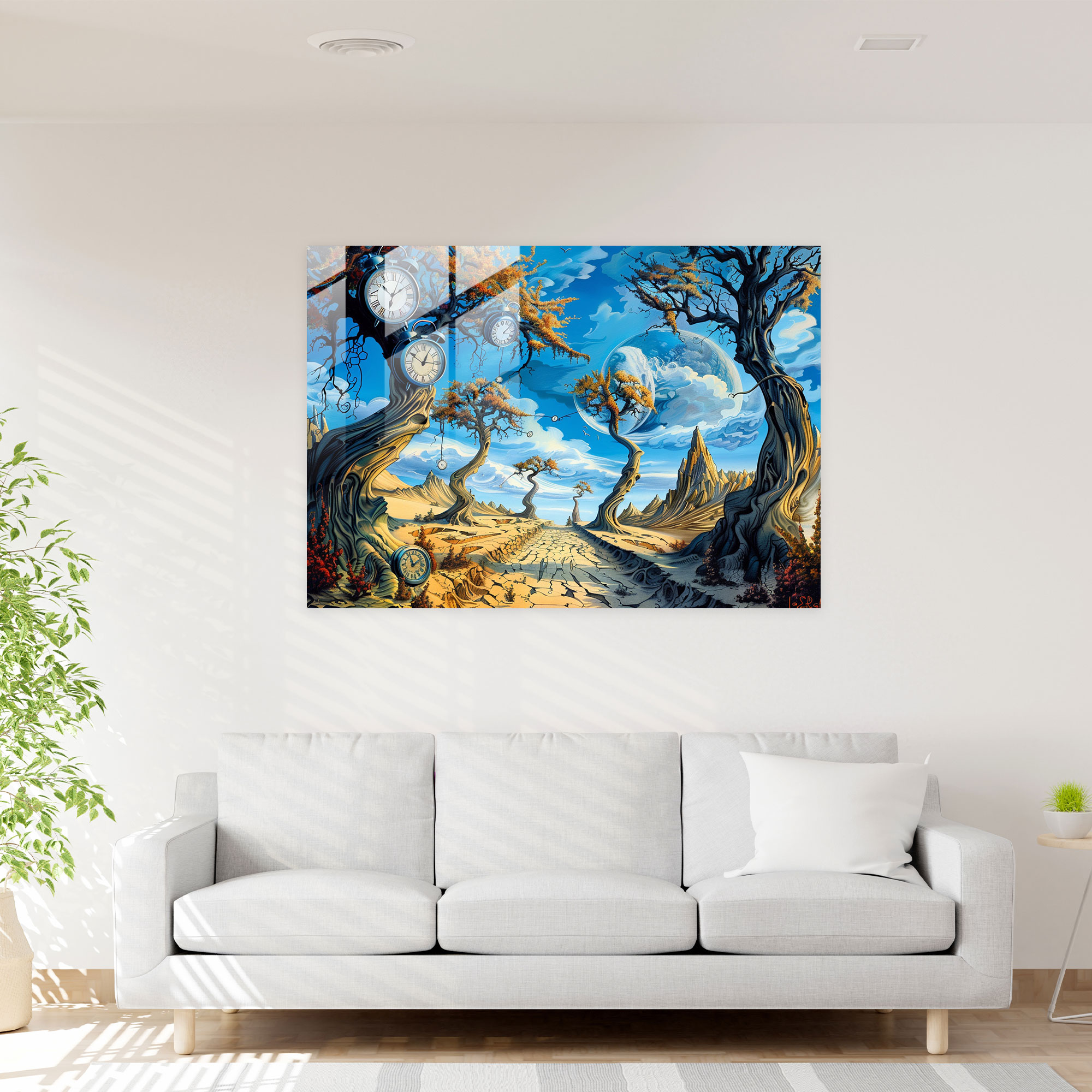 Surrealism Art Glass Print - Melting Clocks Landscape - Surrealism Art, Surrealism Art, Surrealistic, Landscape