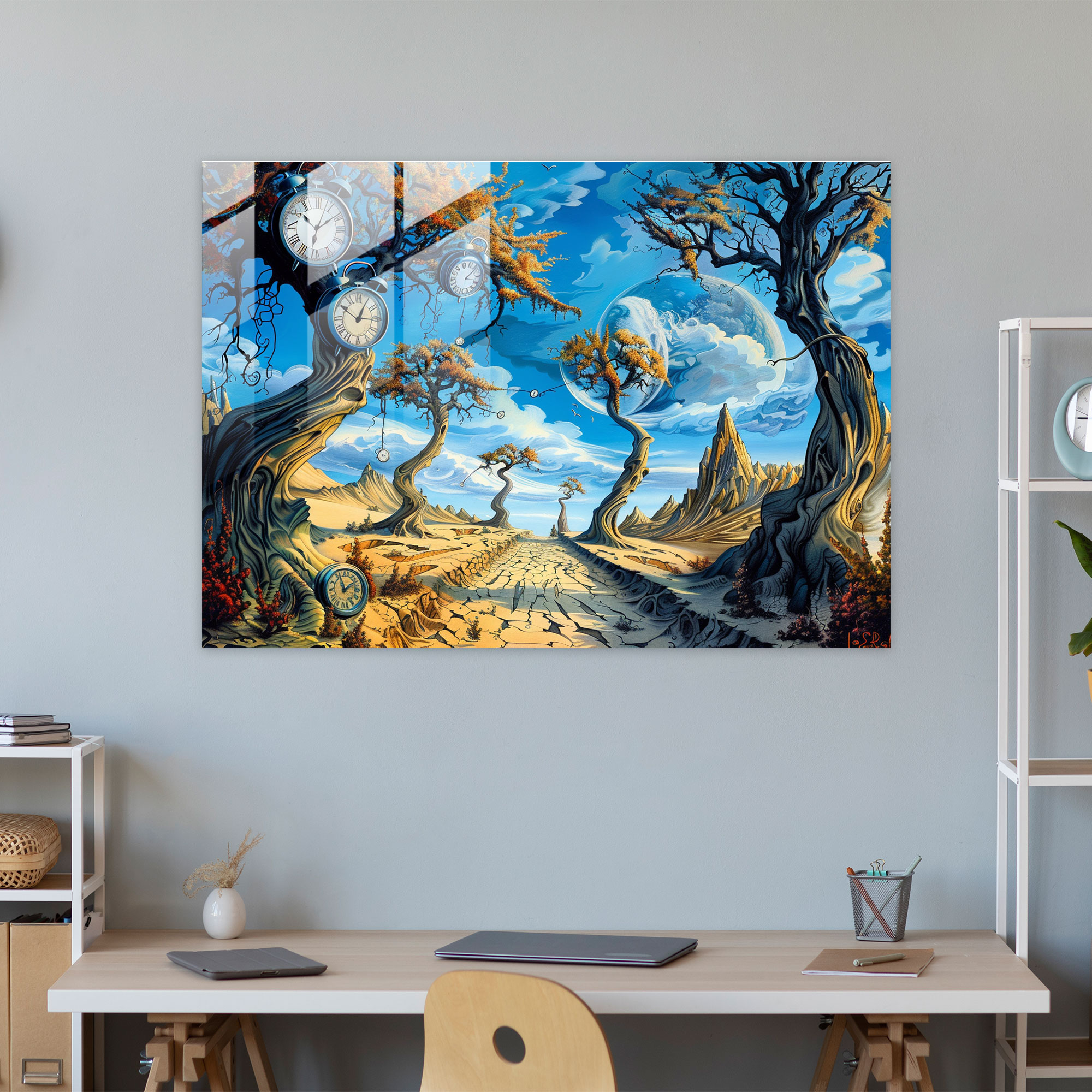 Surrealism Art Glass Print - Melting Clocks Landscape - Surrealism Art, Surrealism Art, Surrealistic, Landscape