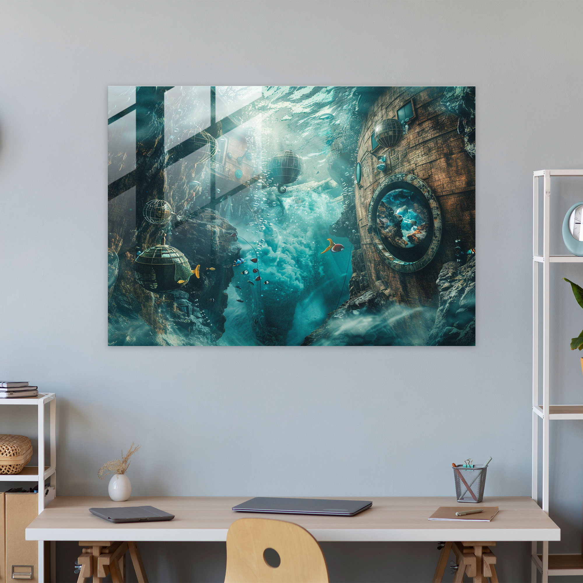 Surrealism Art Glass Print - Underwater Floating Objects - Surrealism Art, Wall Decoration, Floating Objects, Surrealism Art