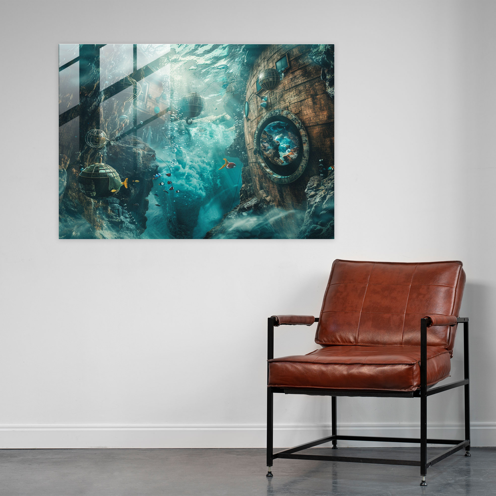 Surrealism Art Glass Print - Underwater Floating Objects - Surrealism Art, Wall Decoration, Floating Objects, Surrealism Art