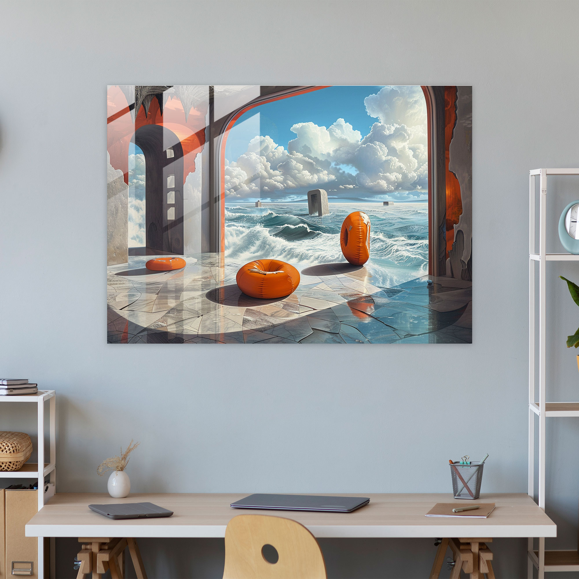 Surrealism Art Glass Print - Oversized Objects Scene - Surrealism Art, Glass Print, Glass Wall Art, Surreal