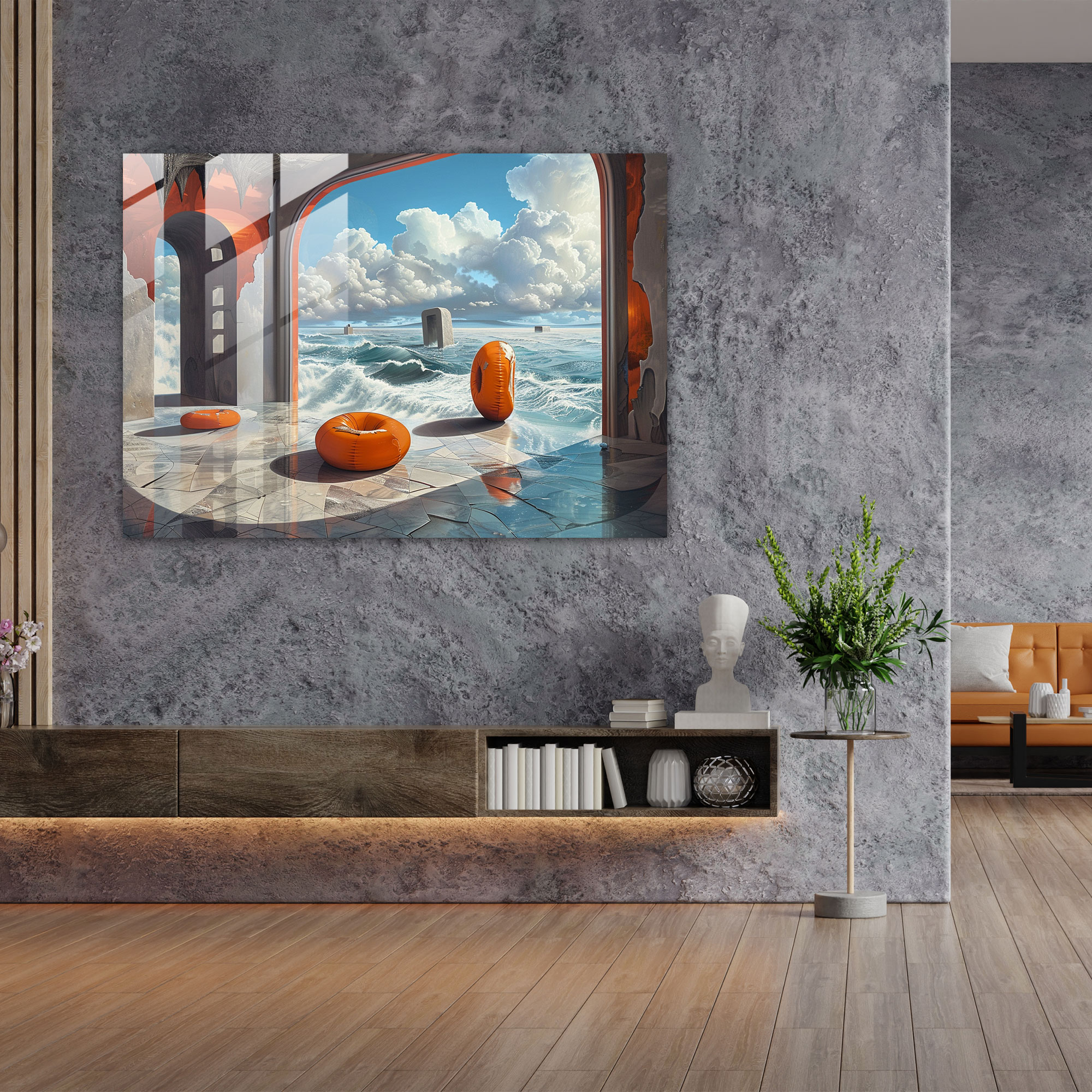 Surrealism Art Glass Print - Oversized Objects Scene - Surrealism Art, Glass Print, Glass Wall Art, Surreal