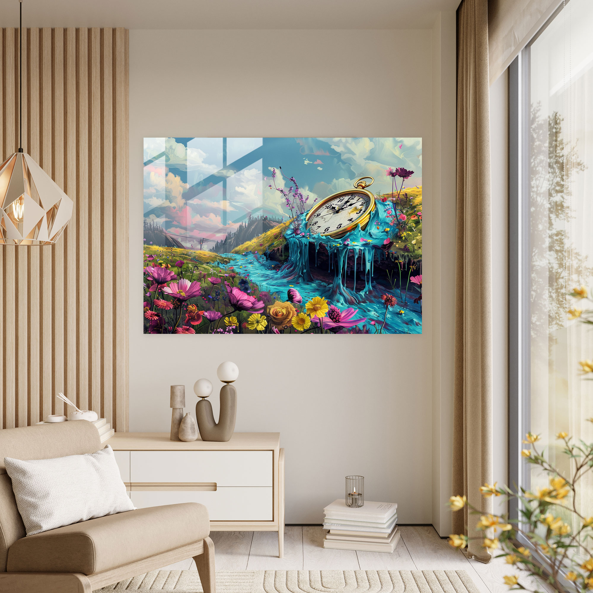 Melting Clock Surrealism Home Decoration - Surrealism Art, Glass Print, Surrealism Art, Glass Art
