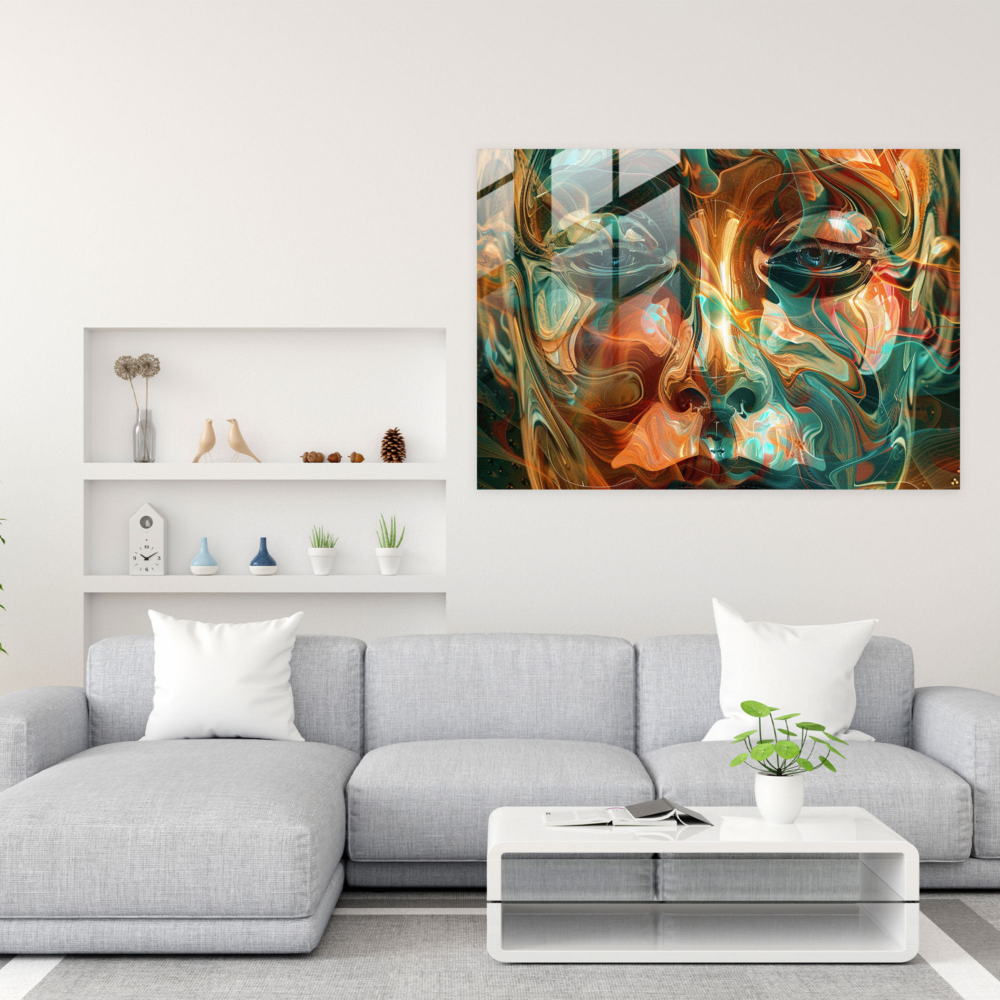 Surreal Faces Modern Art Glass Print - Surrealism Art, Home Decoration, Glass Art, Modern Art