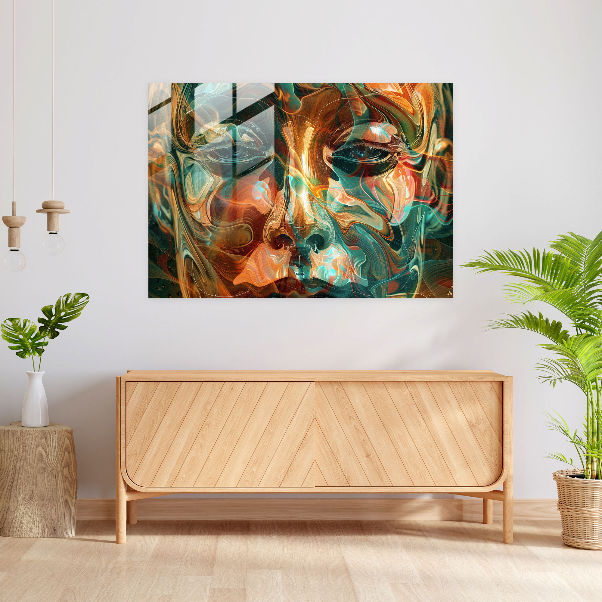 Surreal Faces Modern Art Glass Print - Surrealism Art, Home Decoration, Glass Art, Modern Art