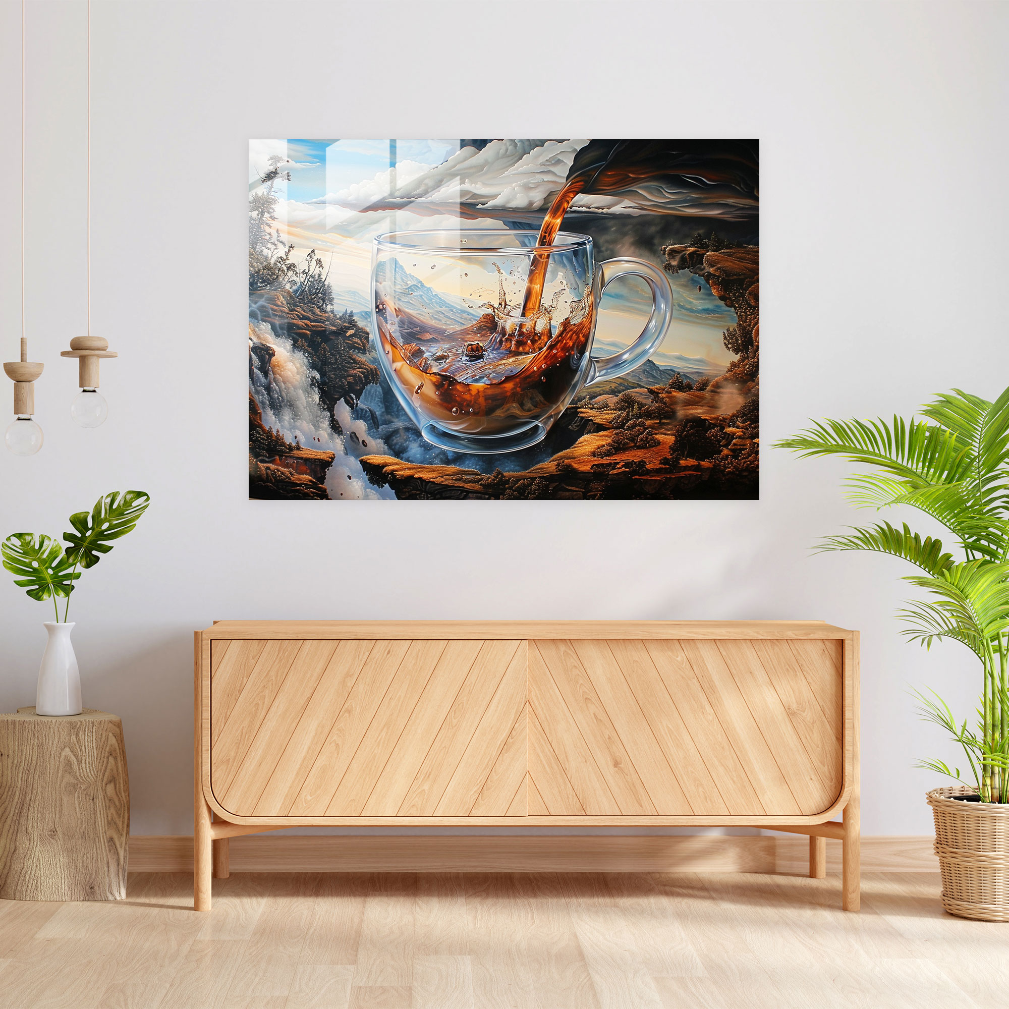 Coffee Pour Surrealism Glass Art - Surrealism Art, Surrealism Art, Glass Print, Home Decoration
