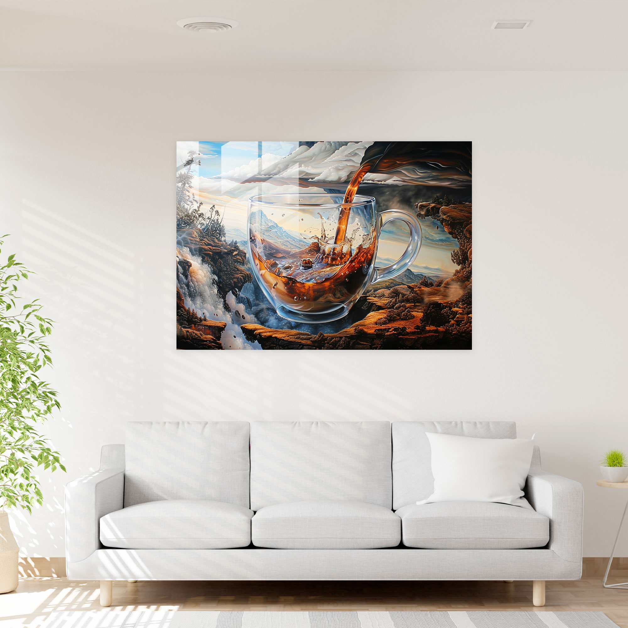 Coffee Pour Surrealism Glass Art - Surrealism Art, Surrealism Art, Glass Print, Home Decoration