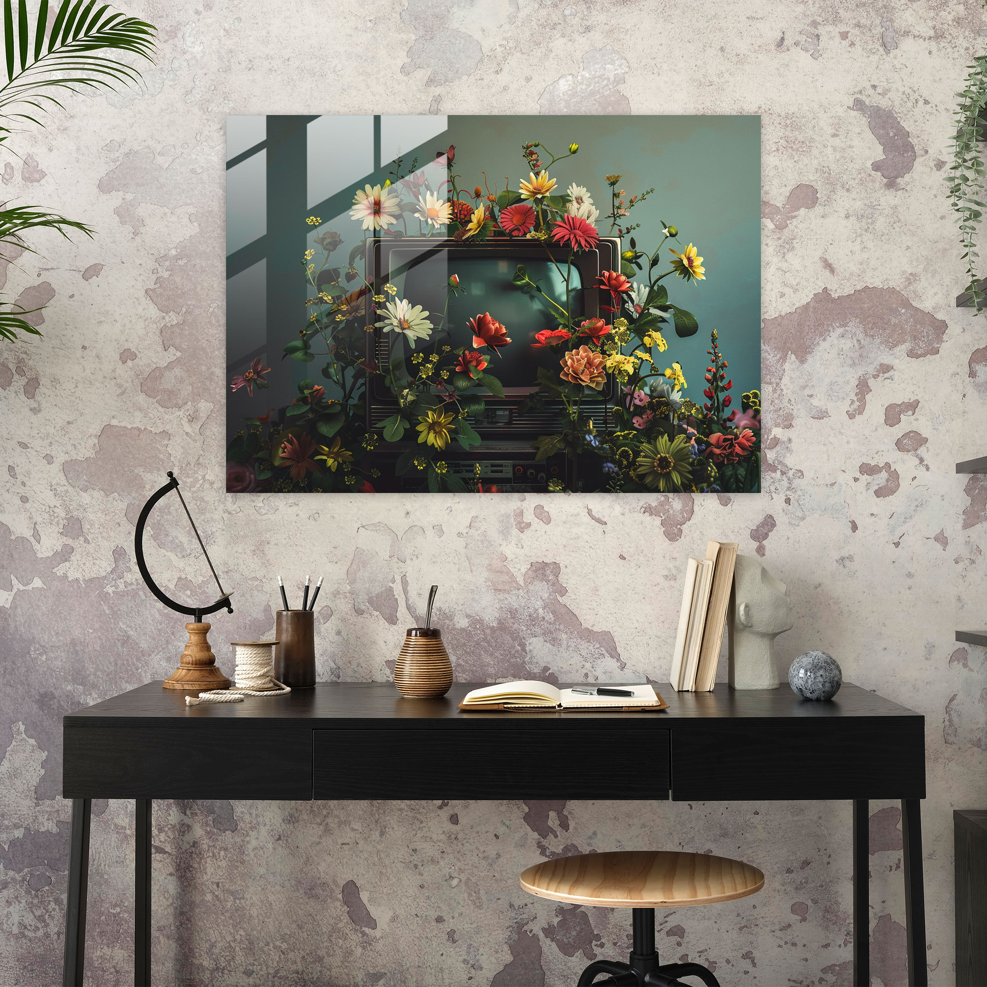 Vintage Tv Surrealism Home Decoration - Surrealism Art, Wall Decoration, Glass Print, Glass Art
