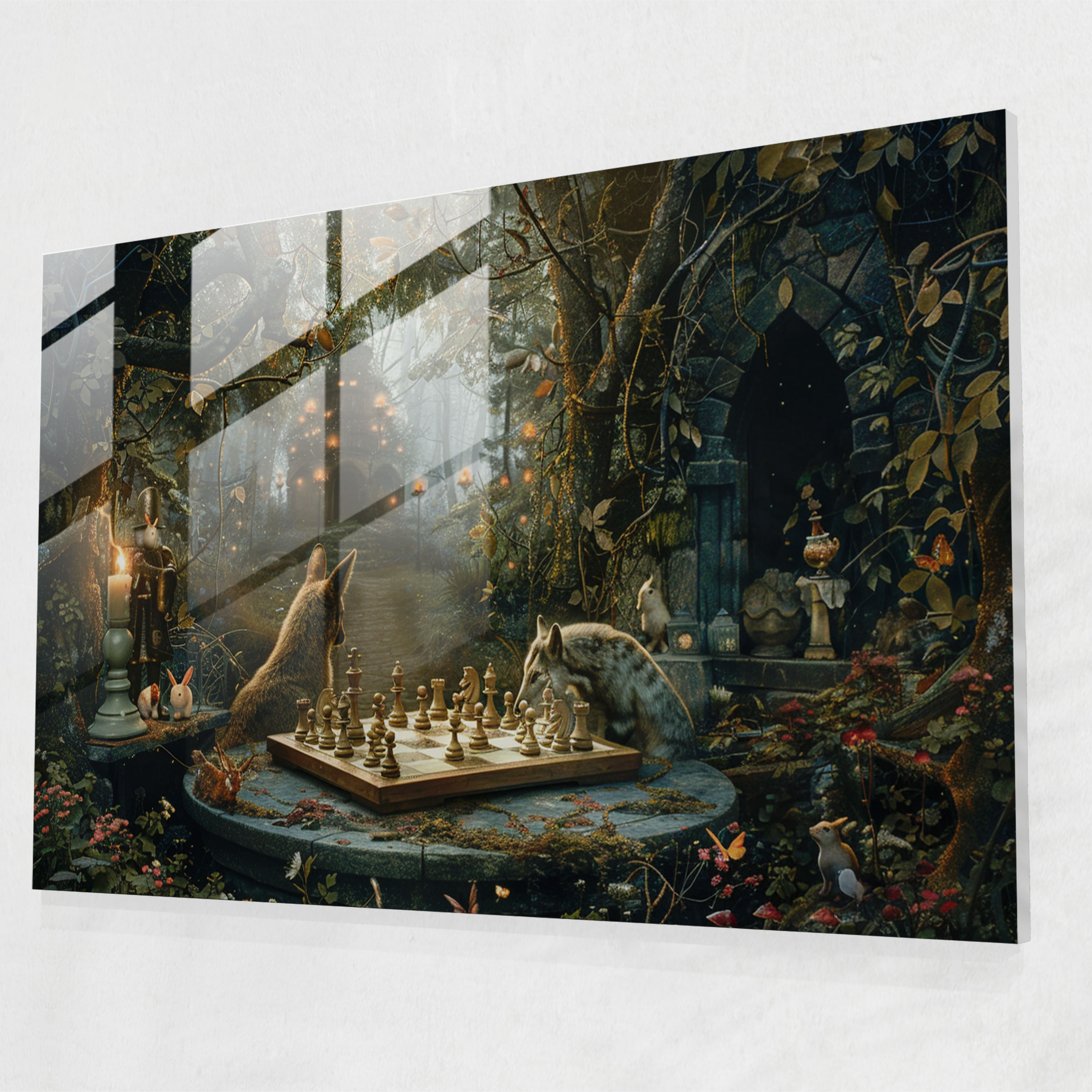 Chess In Forest Surrealism Wall Decoration - Surrealism Art, Modern Art, Glass Wall Art, Home Decoration