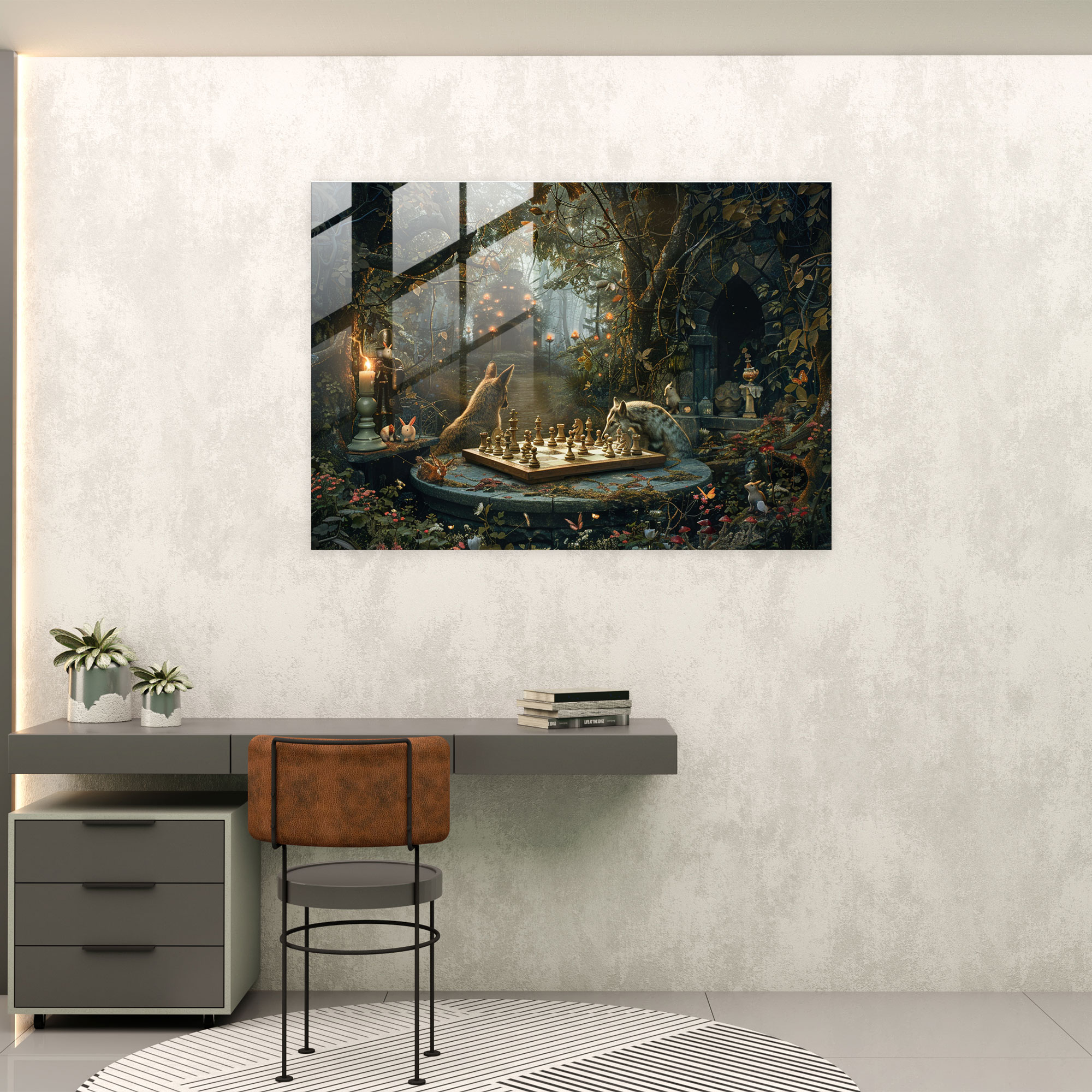 Chess In Forest Surrealism Wall Decoration - Surrealism Art, Modern Art, Glass Wall Art, Home Decoration