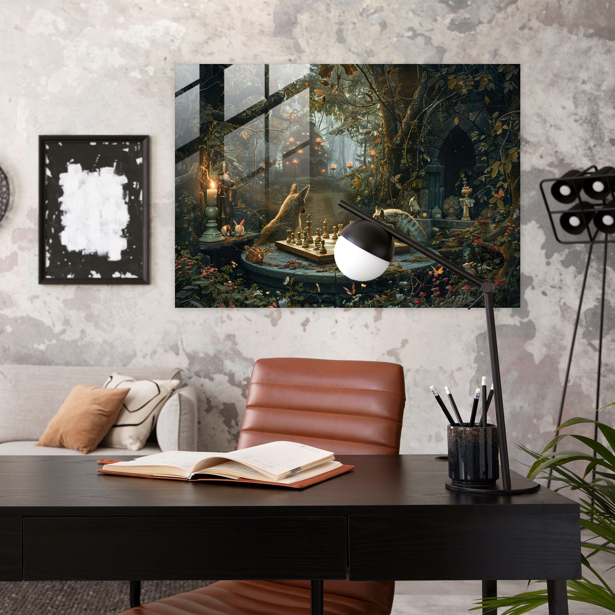 Chess In Forest Surrealism Wall Decoration - Surrealism Art, Modern Art, Glass Wall Art, Home Decoration