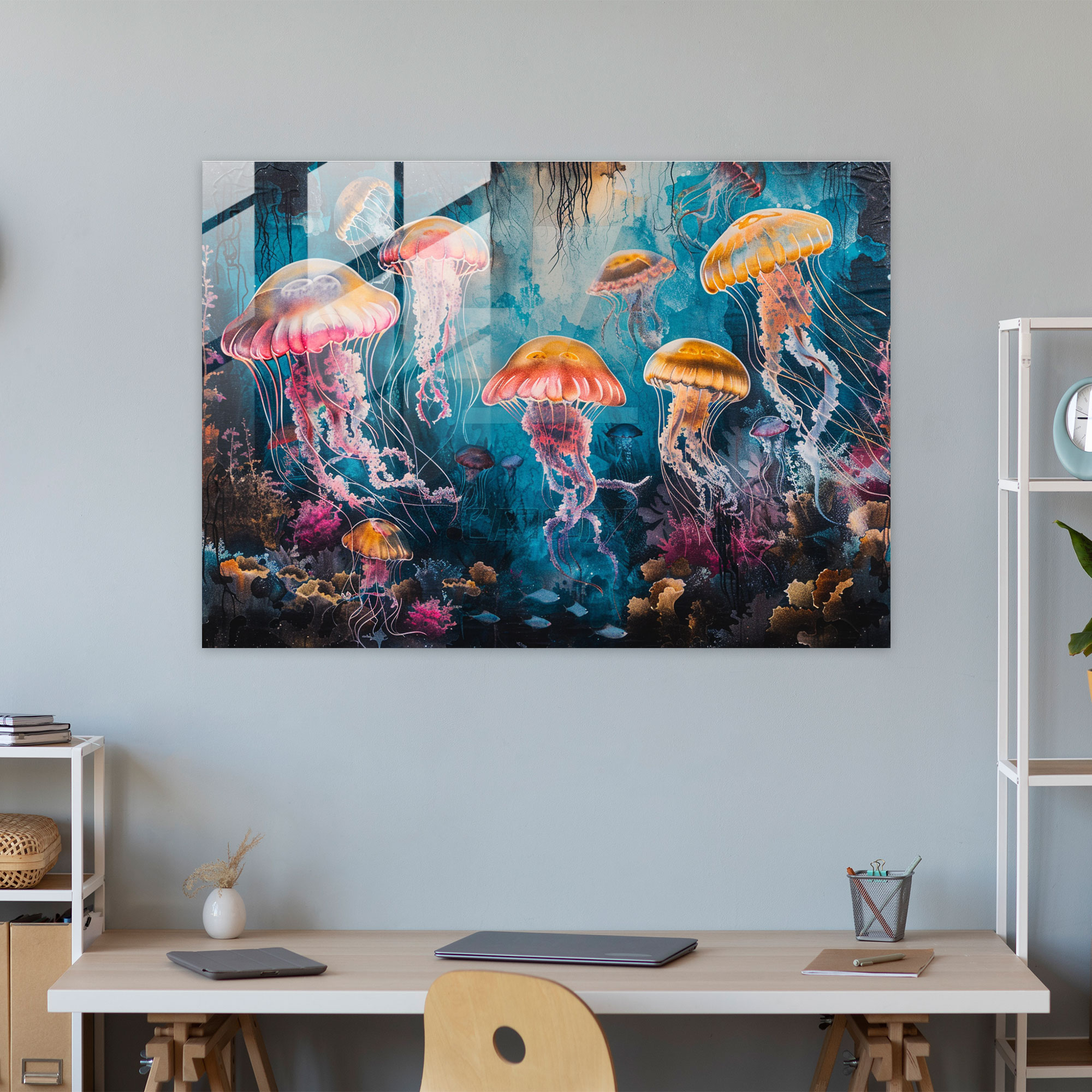 Mysterious Jellyfish Glass Wall Art - Surrealism Art, Modern Art, Glass Wall Art, Surrealism Art
