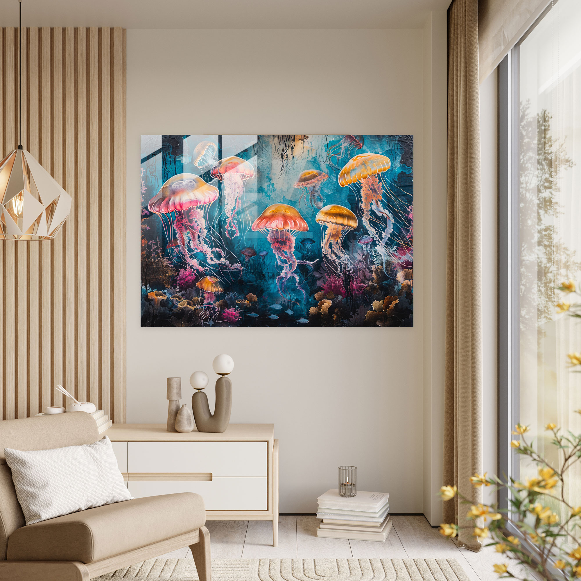Mysterious Jellyfish Glass Wall Art - Surrealism Art, Modern Art, Glass Wall Art, Surrealism Art