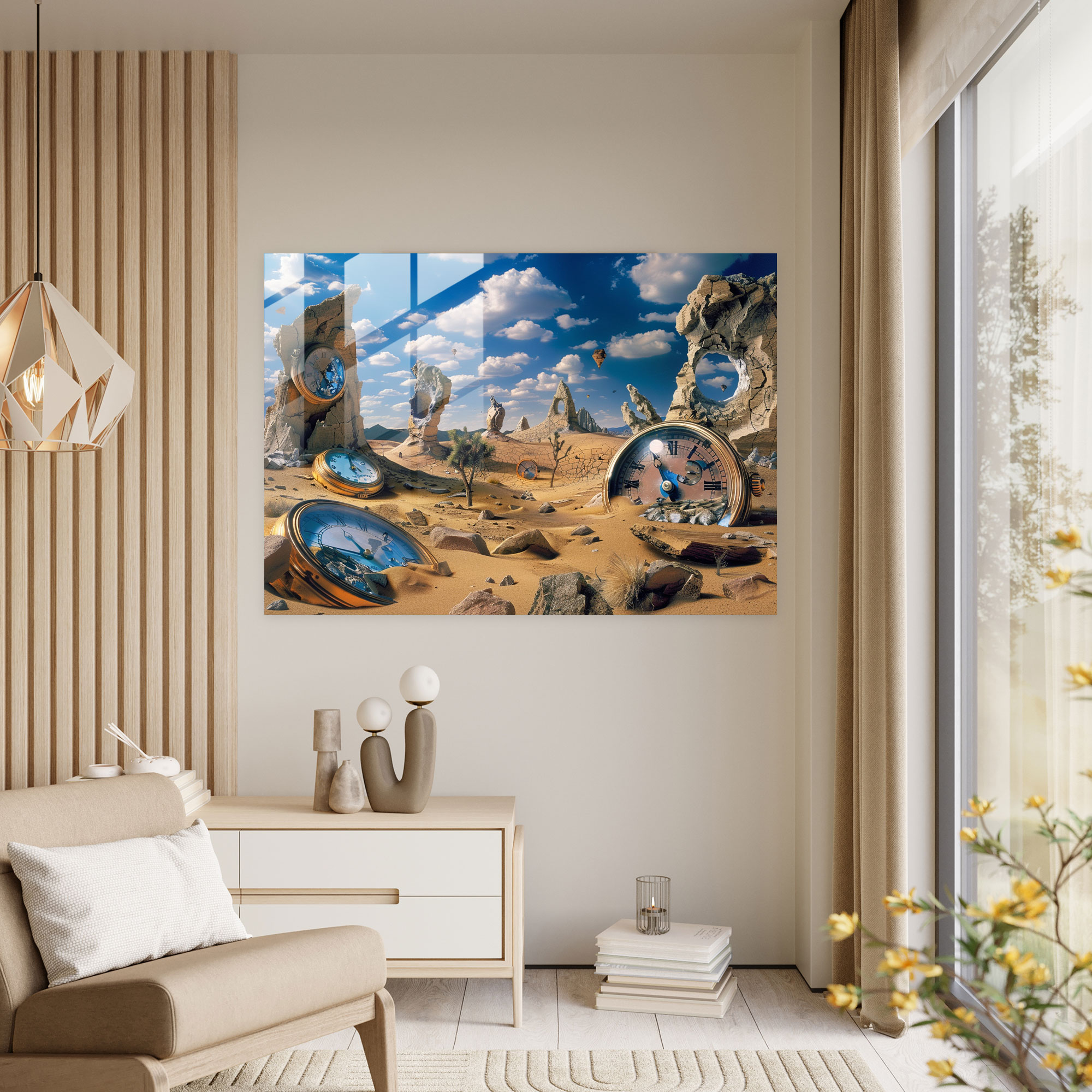 Melting Clocks Desert Glass Art - Surrealism Art, Home Decoration, Surrealism Art, Wall Decoration
