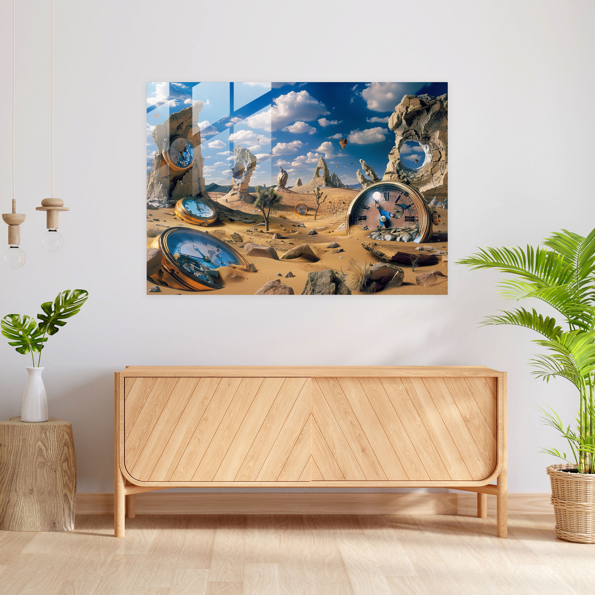 Melting Clocks Desert Glass Art - Surrealism Art, Home Decoration, Surrealism Art, Wall Decoration