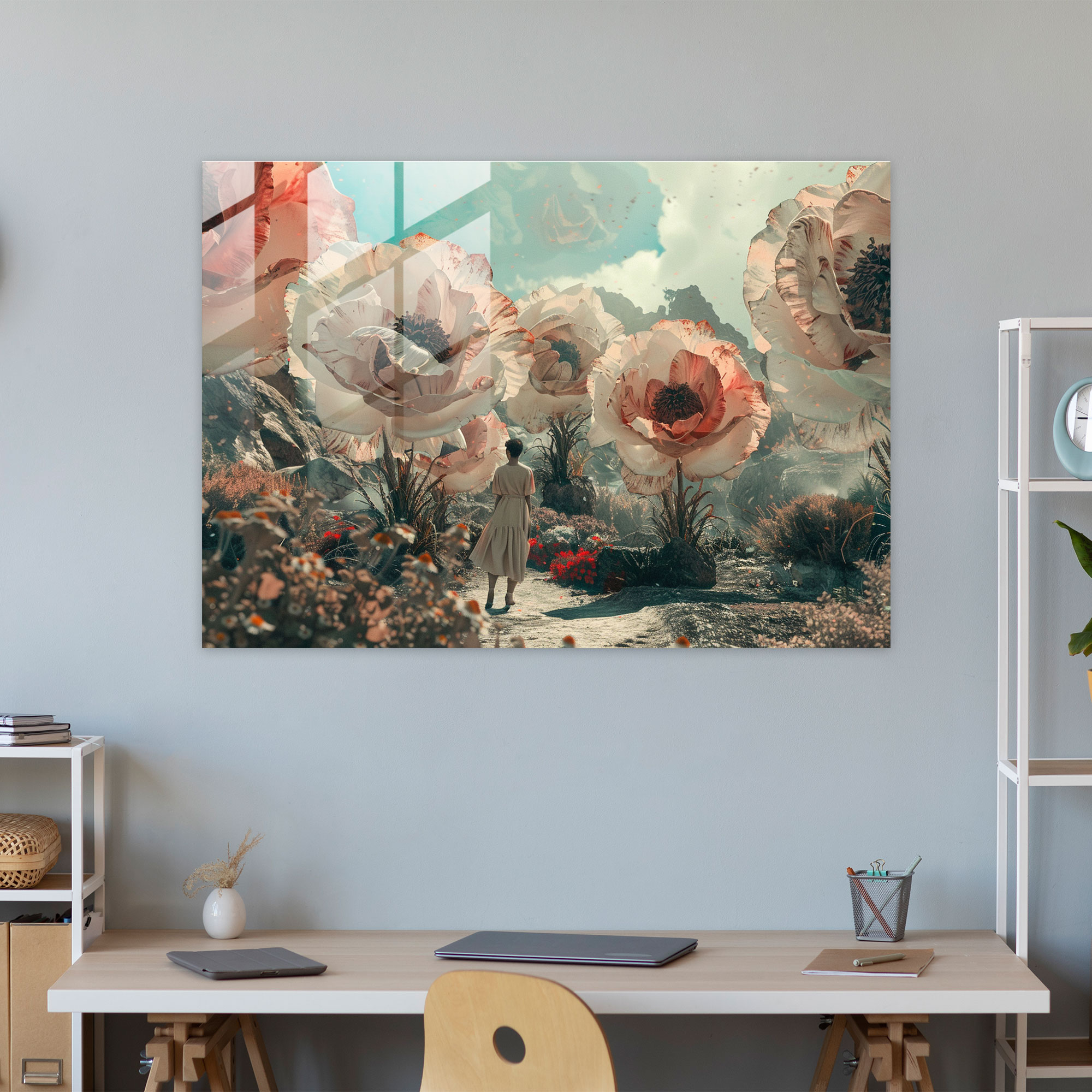 Oversized Flowers Garden Glass Print - Surrealism Art, Modern Art, Surrealism Art, Glass Art