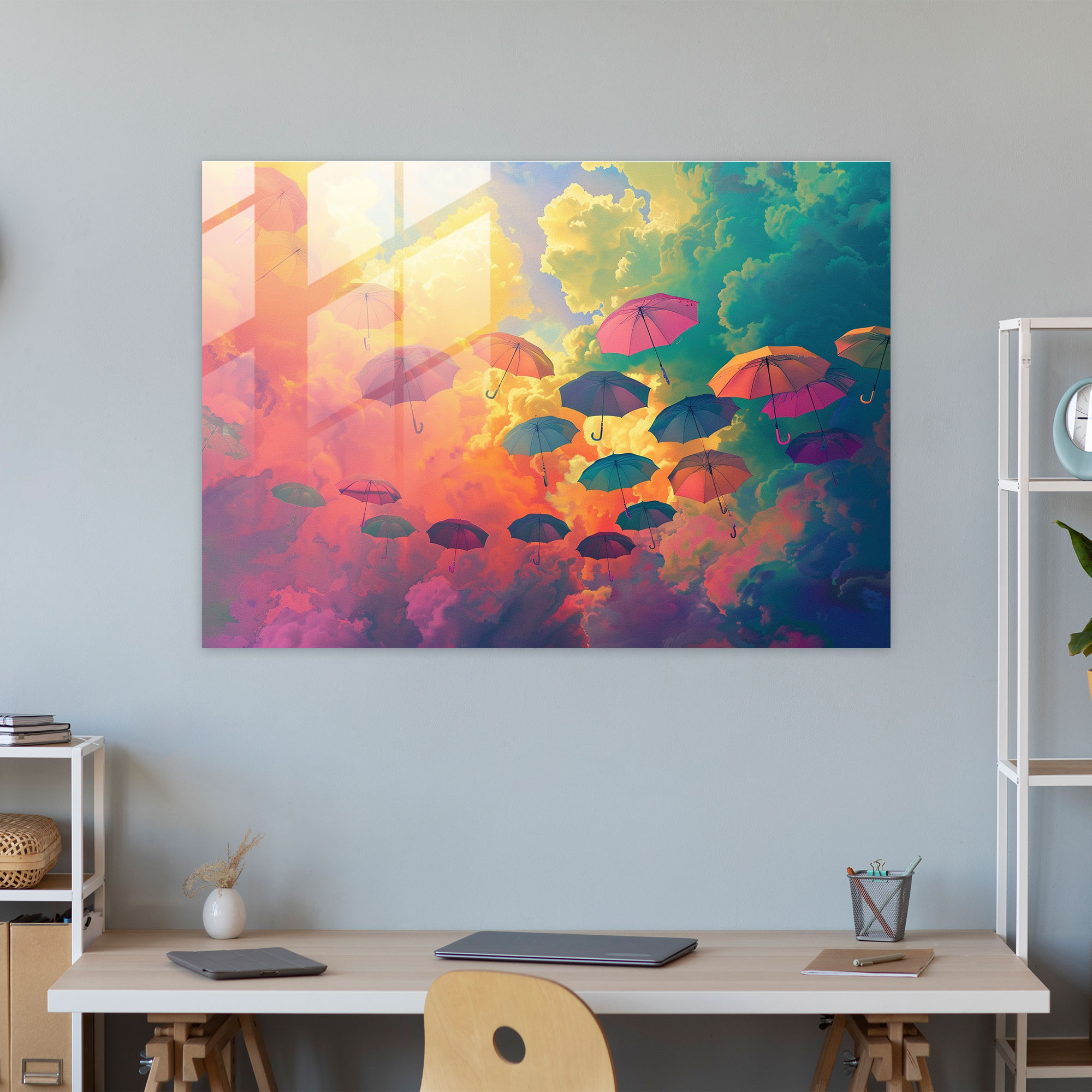 Floating Umbrellas Glass Art - Surrealism Art, Glass Art, Modern Art, Home Decoration