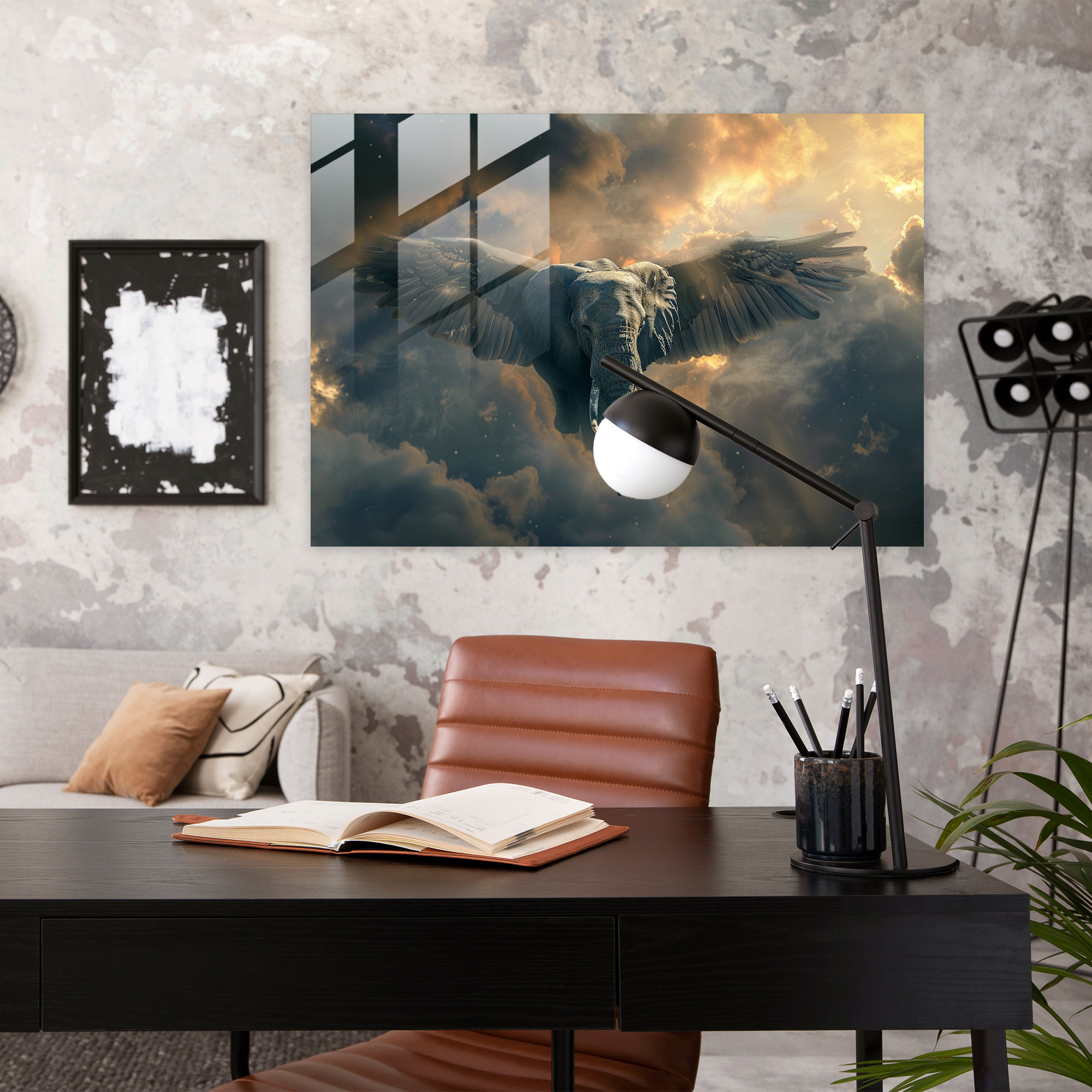 Flying Elephant Glass Print Home Decoration - Surrealism Art, Surrealism Art, Home Decoration, Modern Art