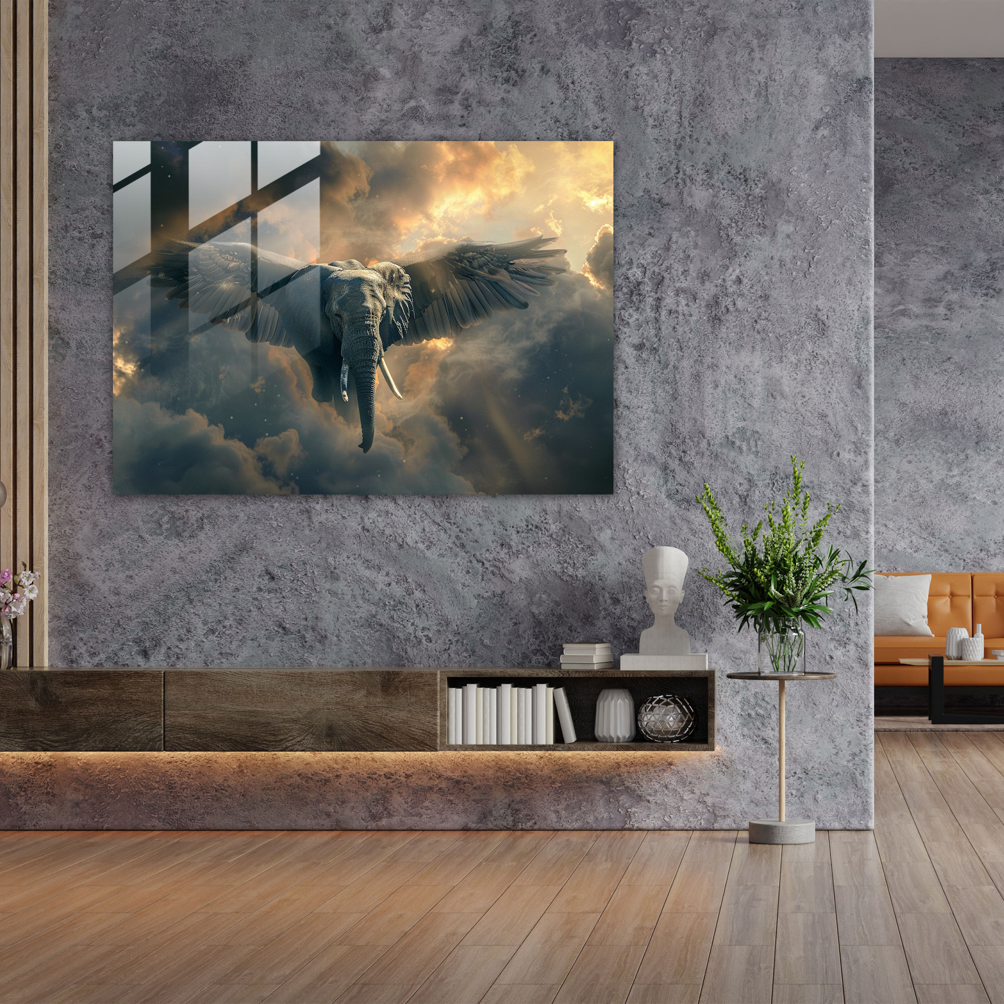 Flying Elephant Glass Print Home Decoration - Surrealism Art, Surrealism Art, Home Decoration, Modern Art