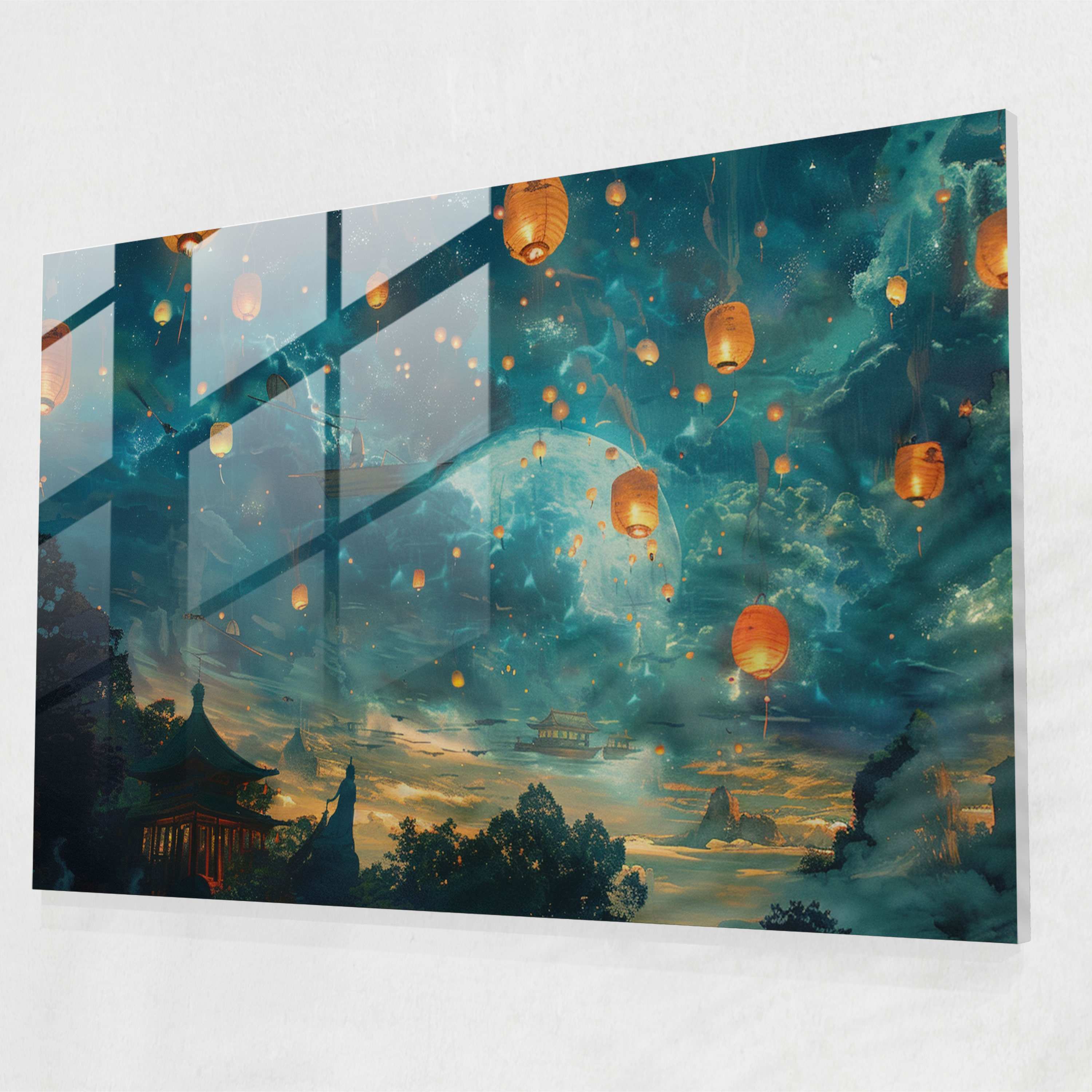 Celestial Lanterns Glass Print Wall Decoration - Surrealism Art, Wall Decoration, Glass Print, Modern Art
