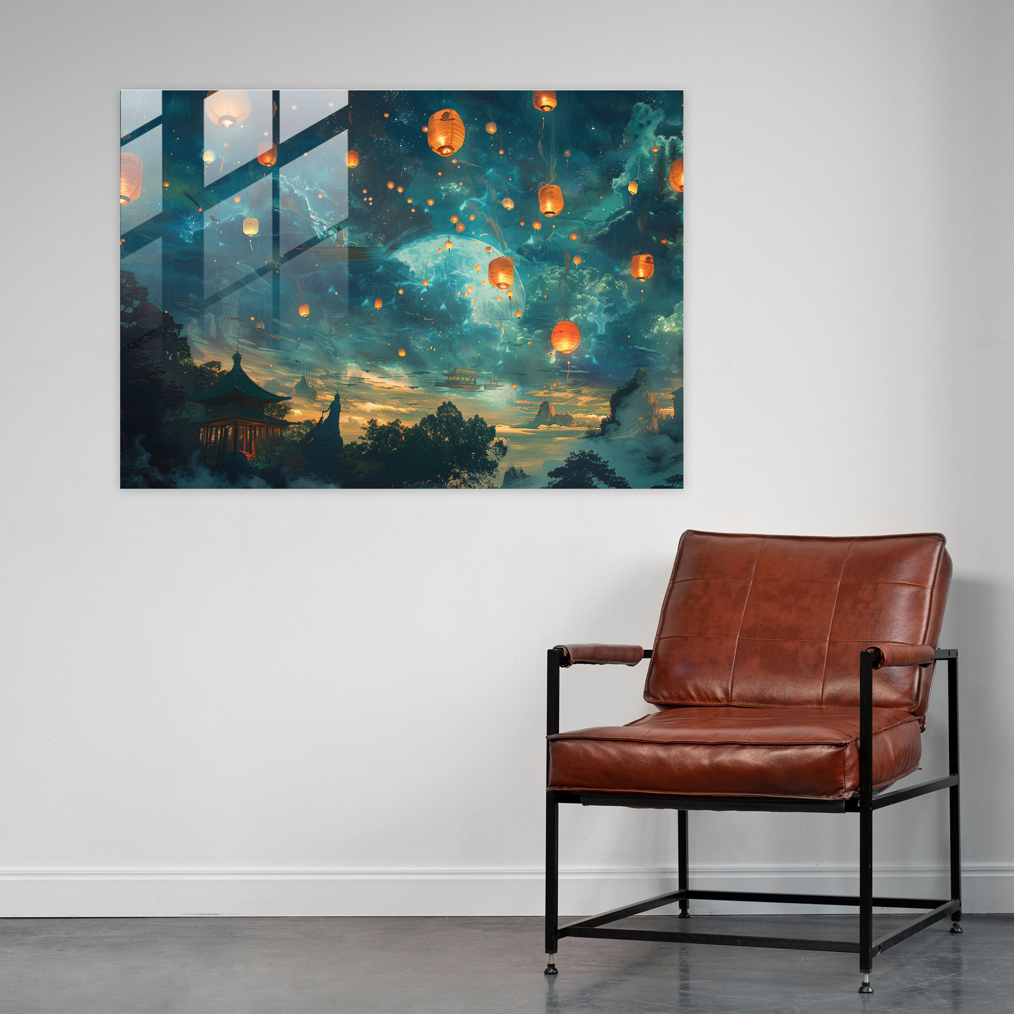 Celestial Lanterns Glass Print Wall Decoration - Surrealism Art, Wall Decoration, Glass Print, Modern Art