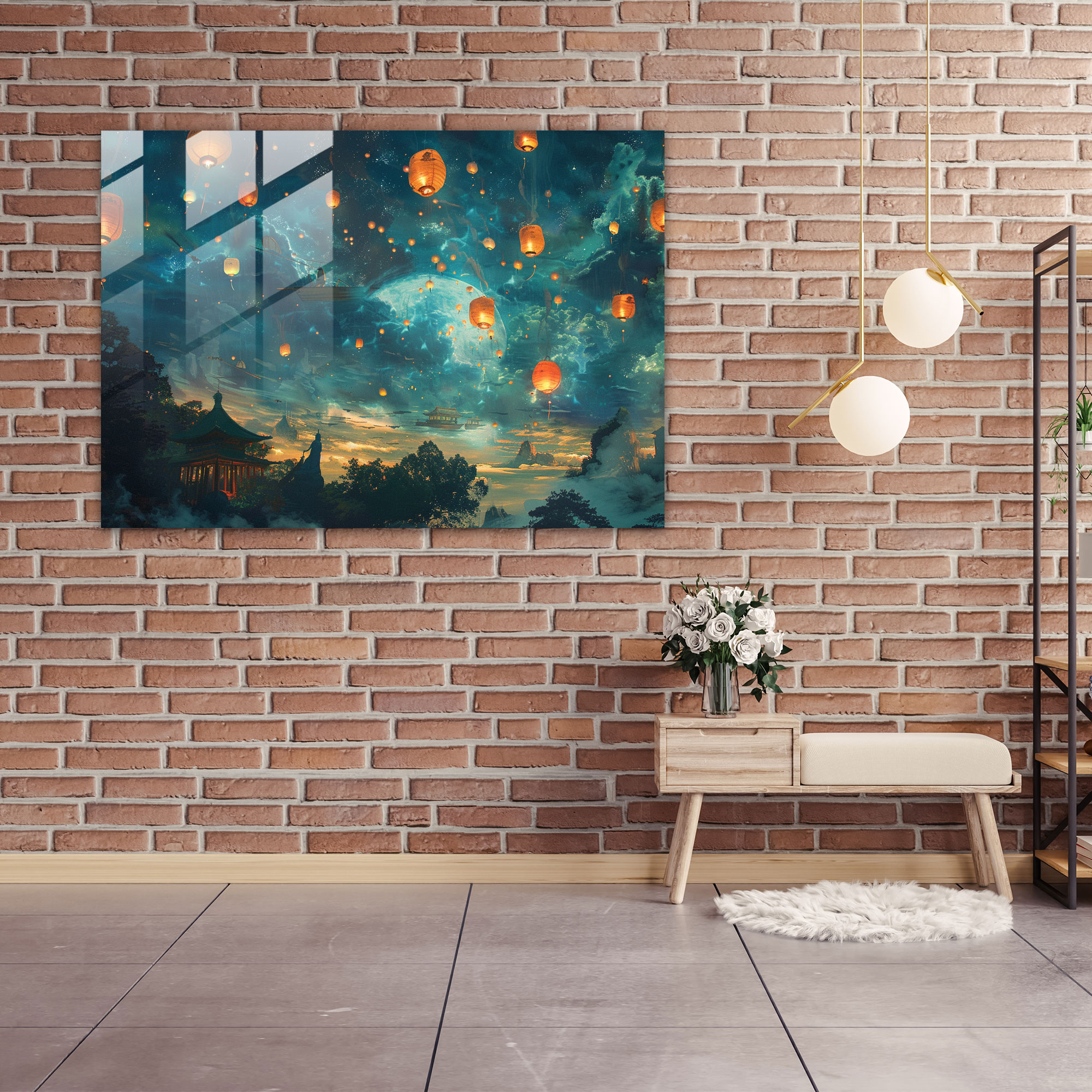 Celestial Lanterns Glass Print Wall Decoration - Surrealism Art, Wall Decoration, Glass Print, Modern Art