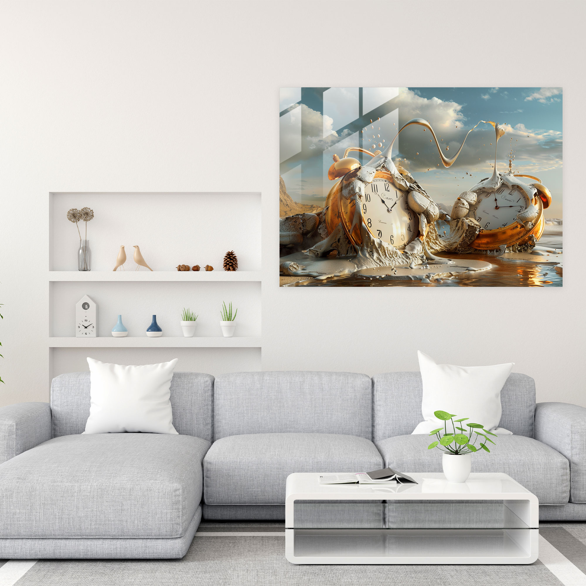 Melting Clocks Glass Wall Art - Surrealism Art, Glass Art, Glass Wall Art, Wall Decoration
