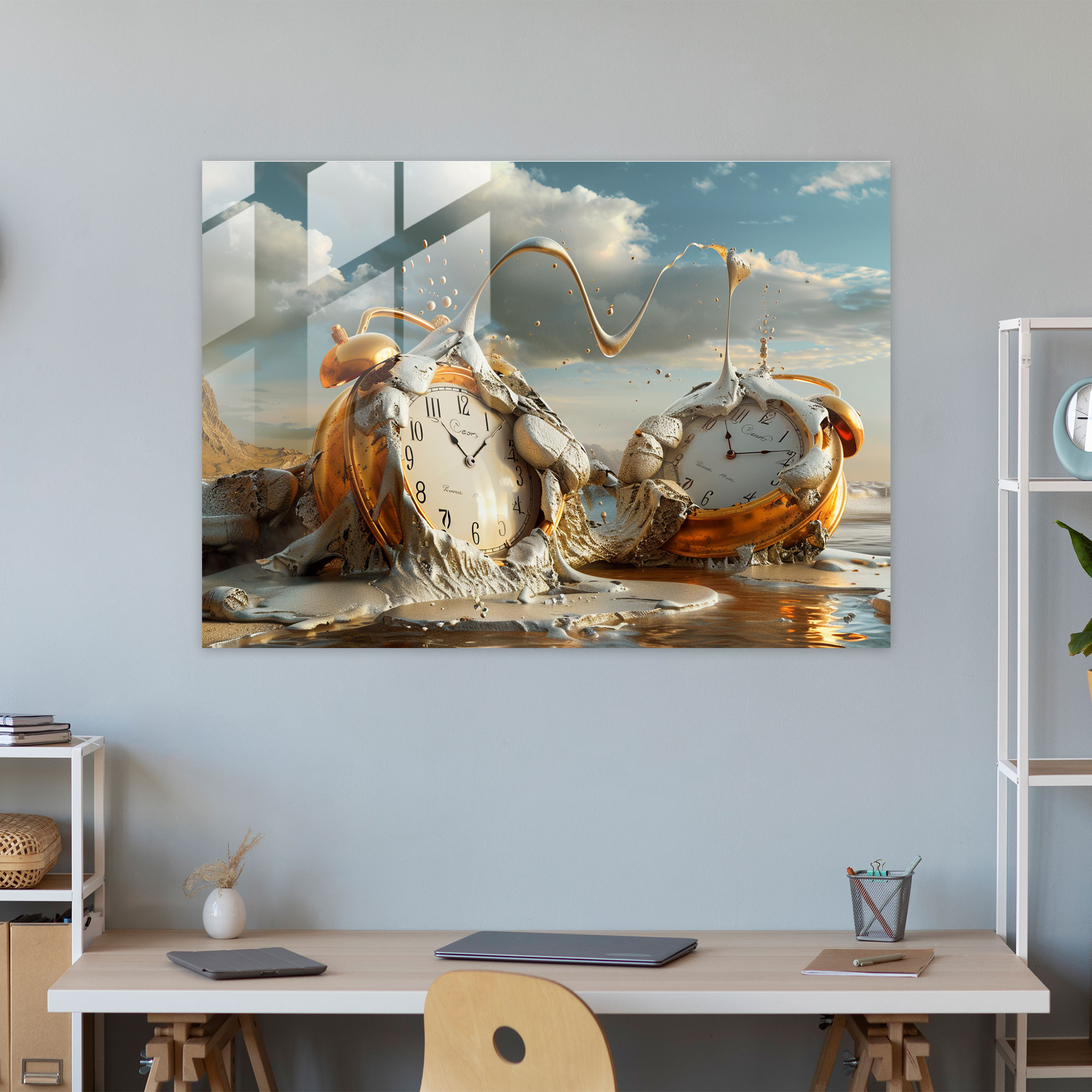 Melting Clocks Glass Wall Art - Surrealism Art, Glass Art, Glass Wall Art, Wall Decoration