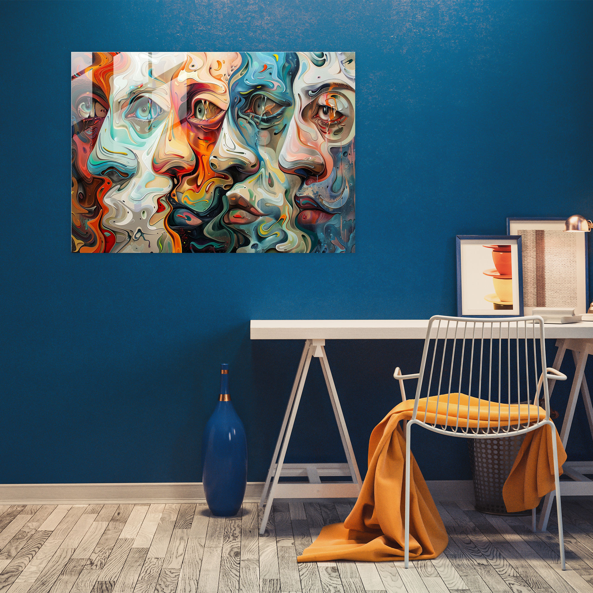Distorted Faces Glass Wall Art - Surrealism Art, Wall Decoration, Glass Wall Art, Glass Art